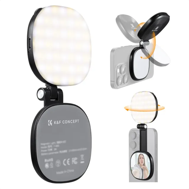 K&F Concept luce selfie magnetica con specchio nera 900 mAh
