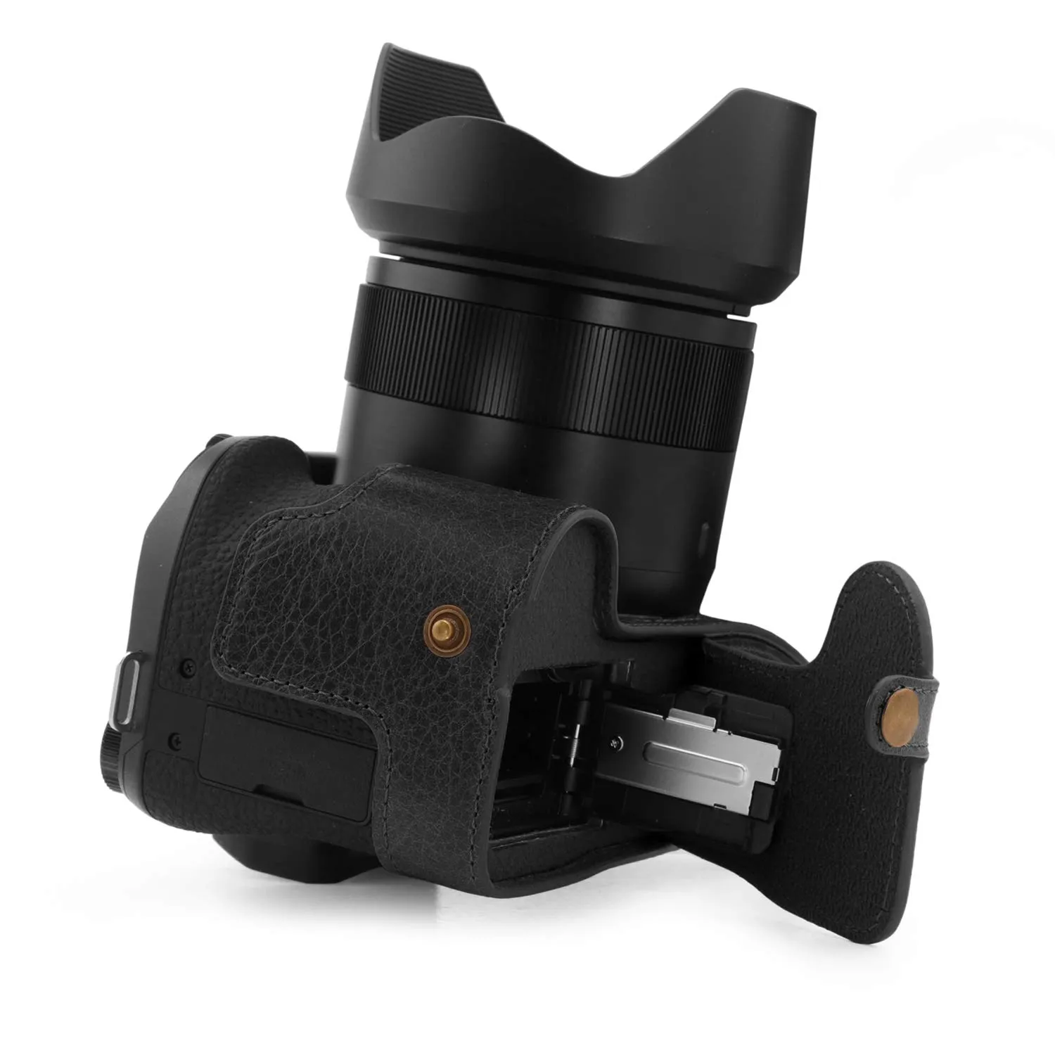 MegaGear Ever Ready V-Lux 5 Mezza Custodia Pelle Nera Vera Pelle