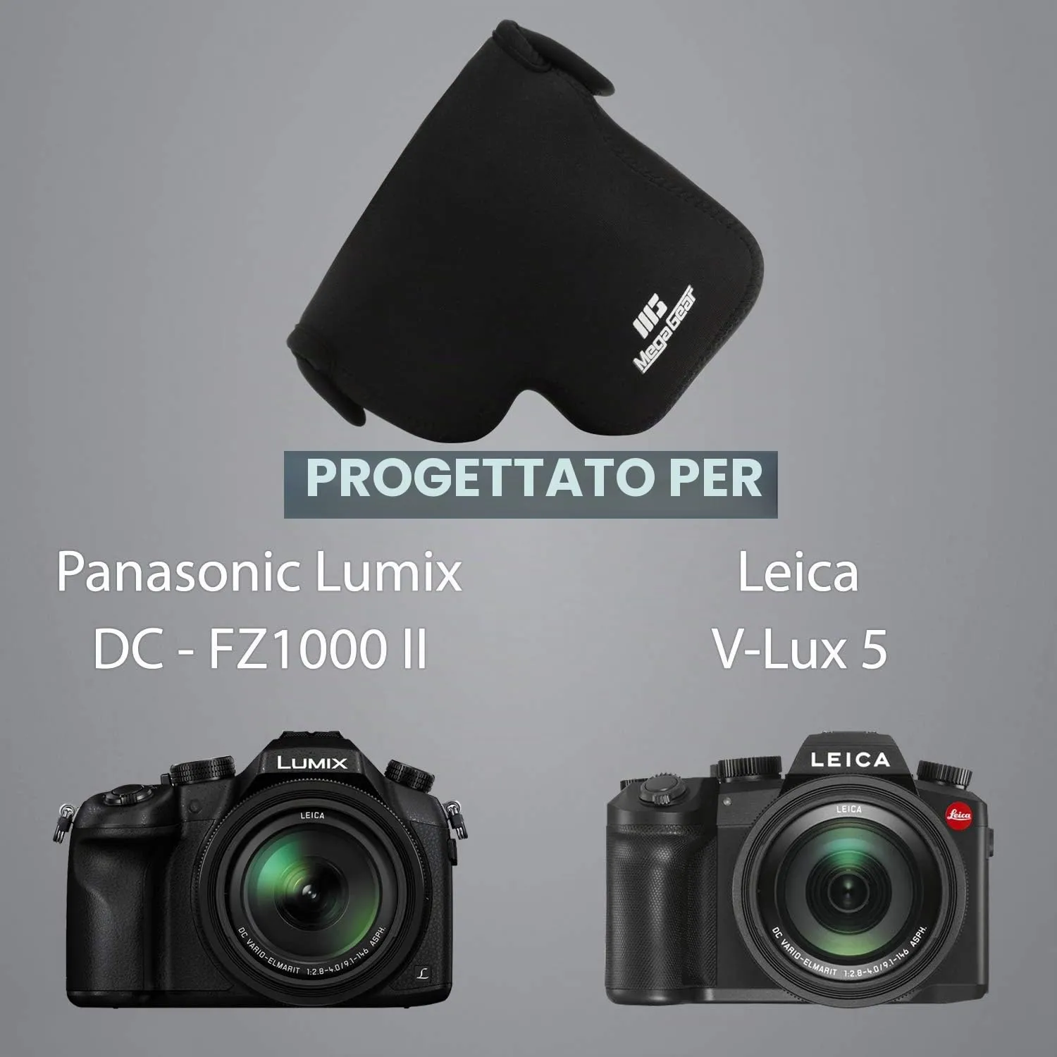 MegaGear MG1687 custodia neoprene Panasonic FZ1000 II nero leggera