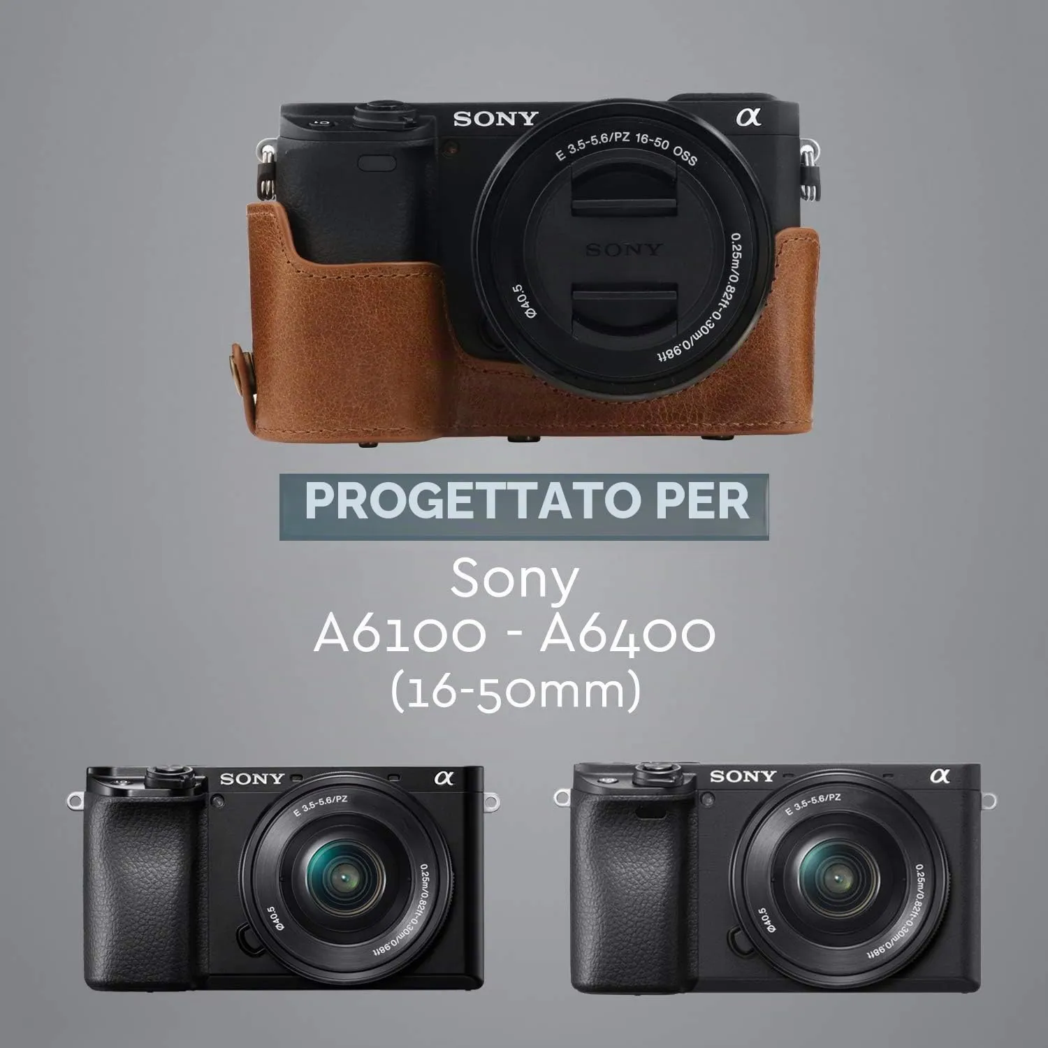 MegaGear Ever Ready A6100 A6400 Custodia Pelle Marrone 16-50