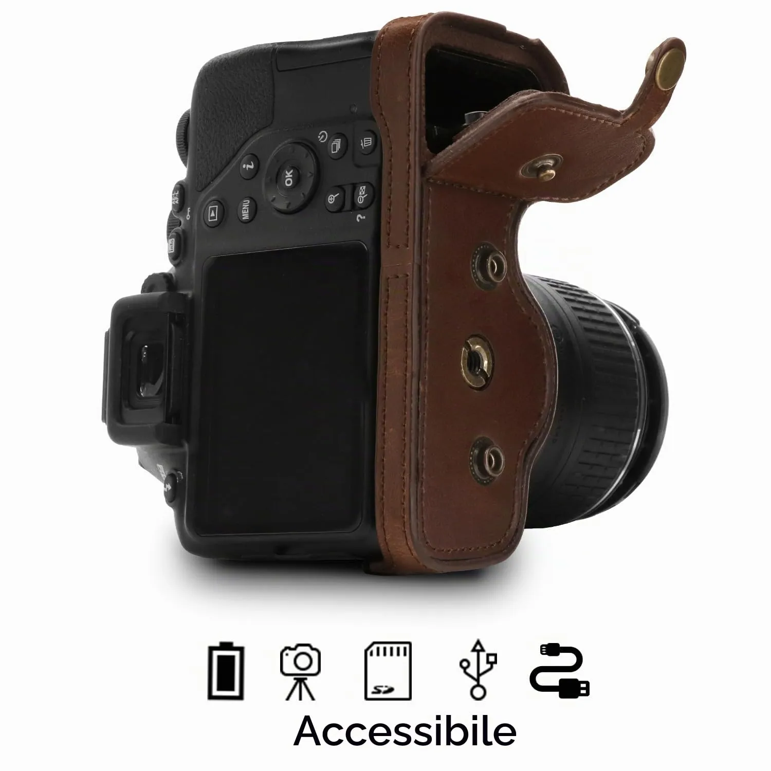 MegaGear Ever Ready custodia pelle Nikon D3500 marrone scuro