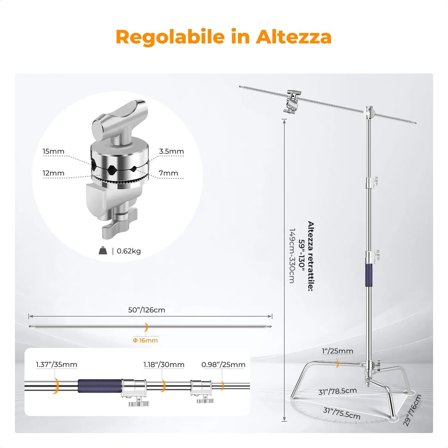 K&F Concept C Stand 330cm stativo acciaio 20kg