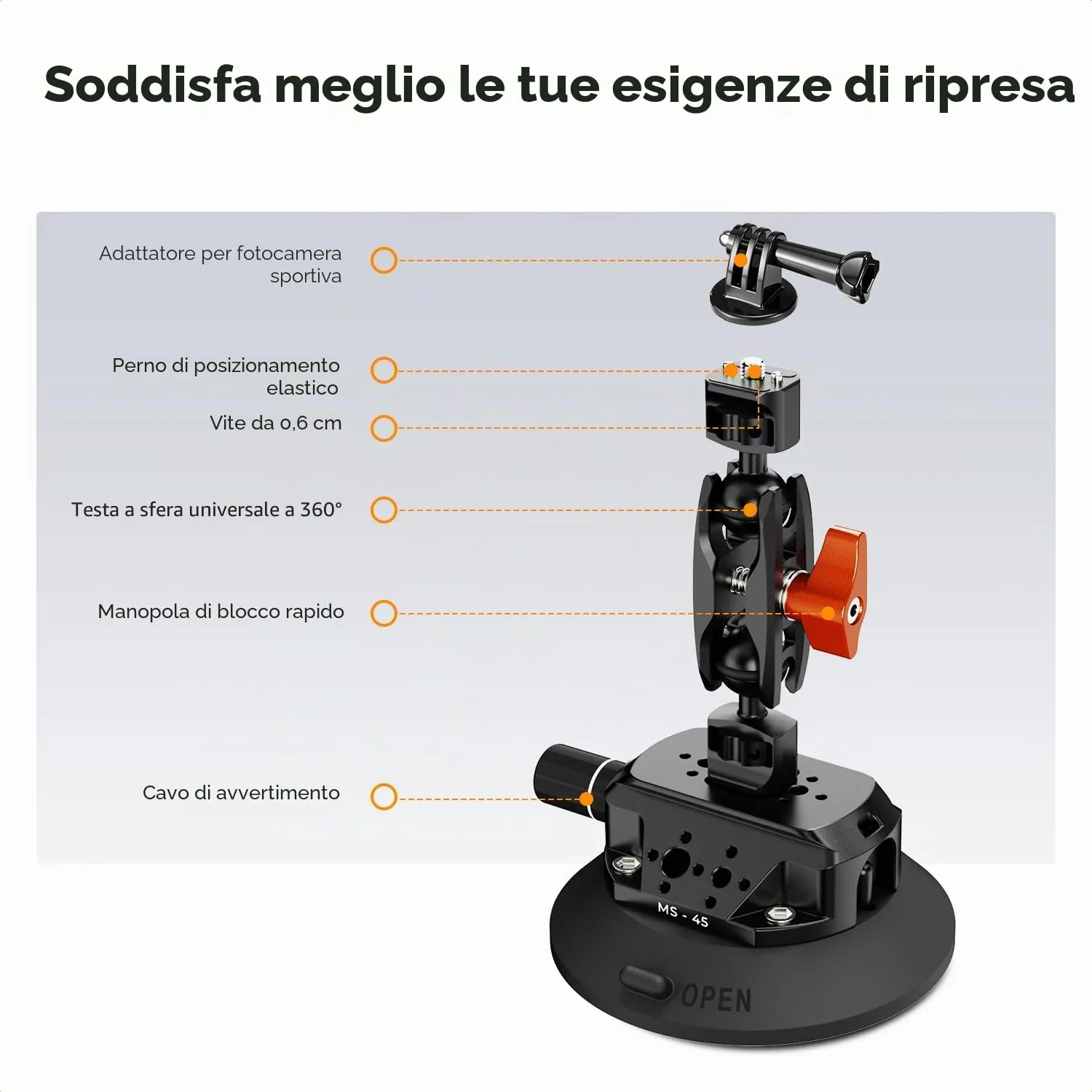 K&F Concept MS45 ventosa 4,5" braccio magico auto