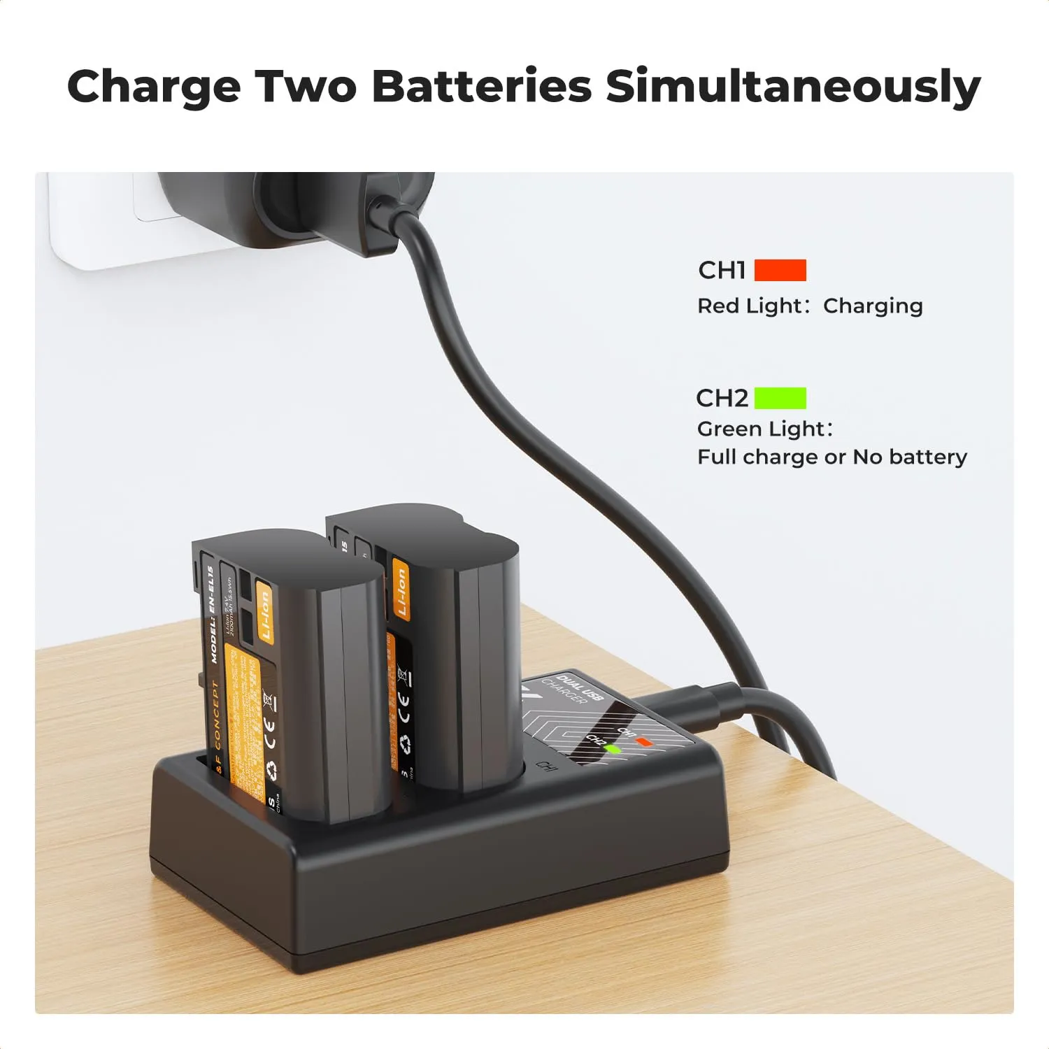 K&F Concept EN-EL15 kit 2 batterie 2100mAh caricatore USB