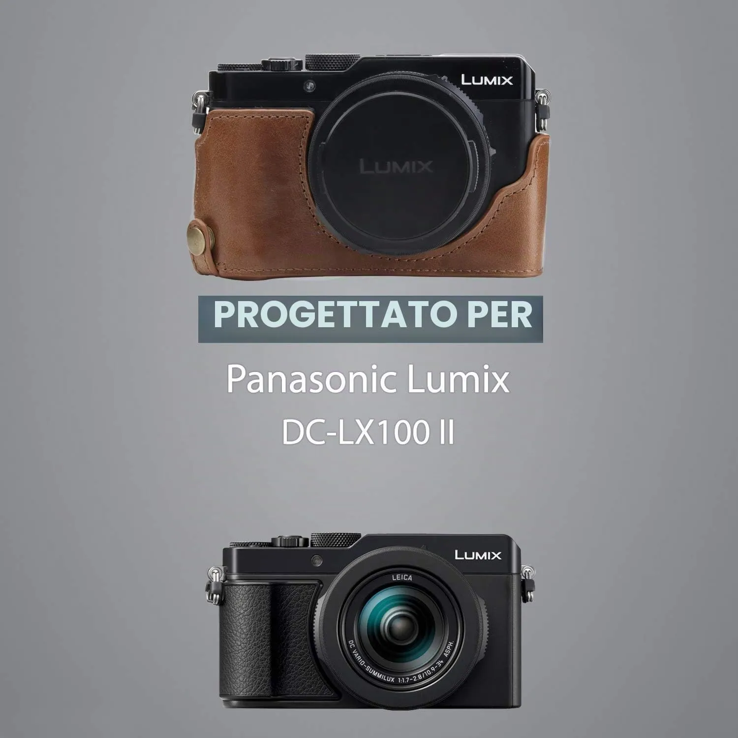 MegaGear Lumix LX100 II Mezza Custodia Pelle Marrone