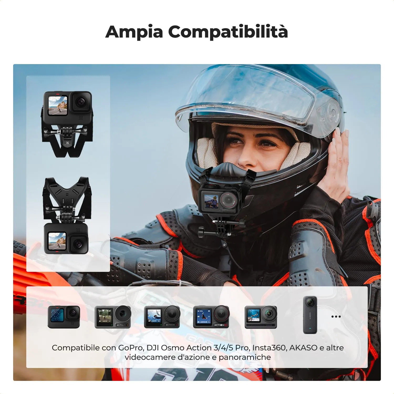 K&F Concept supporto mentoniera casco action cam singolo