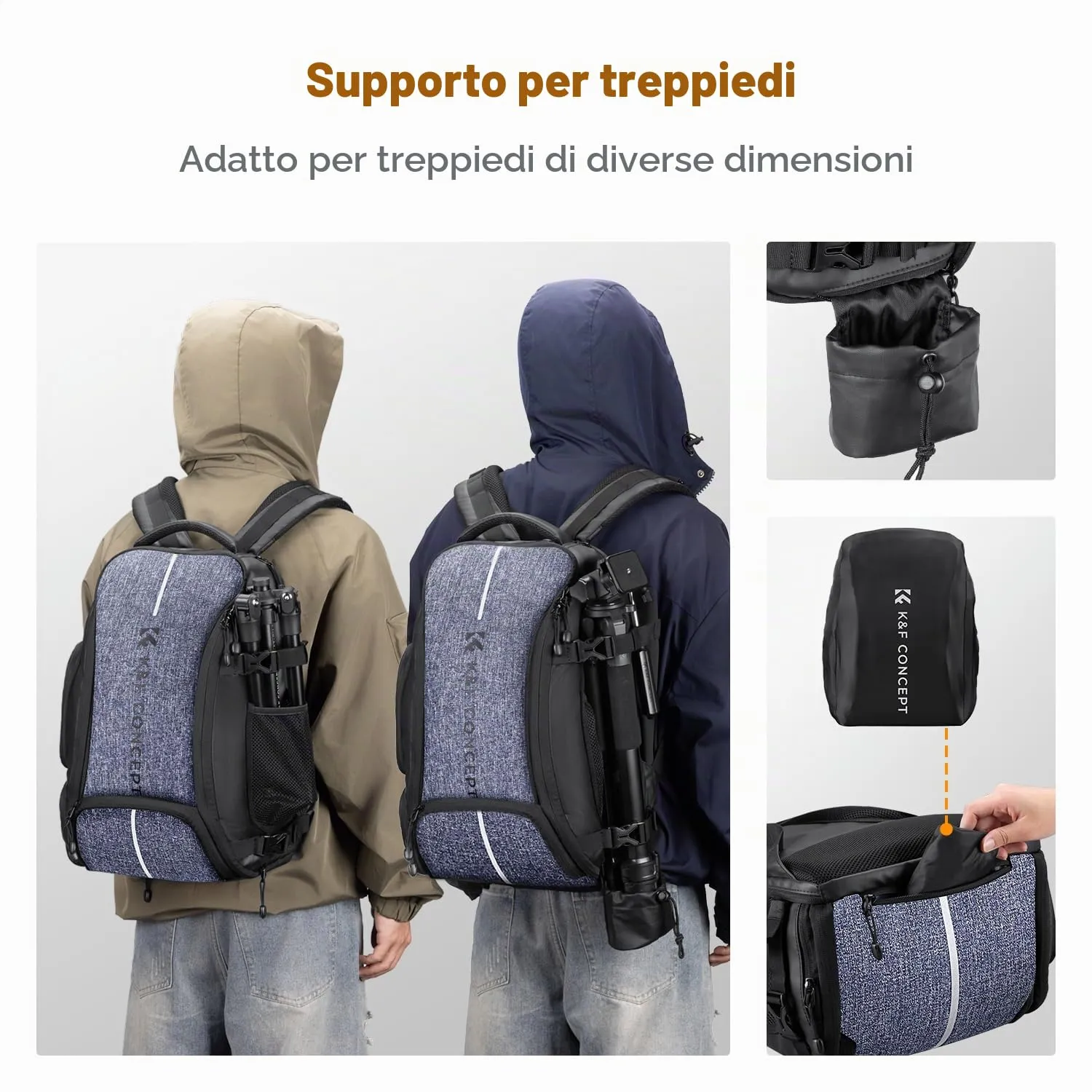 K&F Concept Zaino Foto 25L Impermeabile Nero Grigio