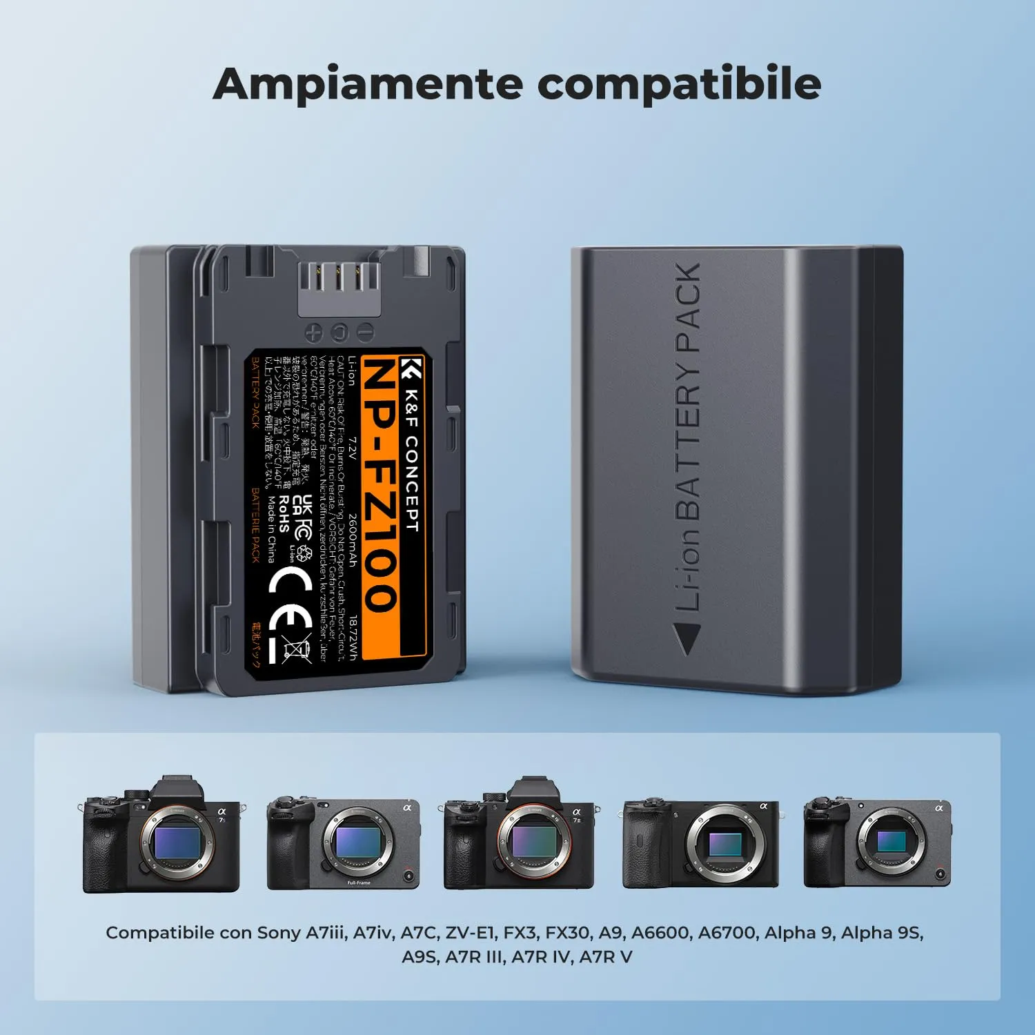 K&F Concept NP-FZ100 Batteria 2600mAh + Caricatore LCD 2 slot