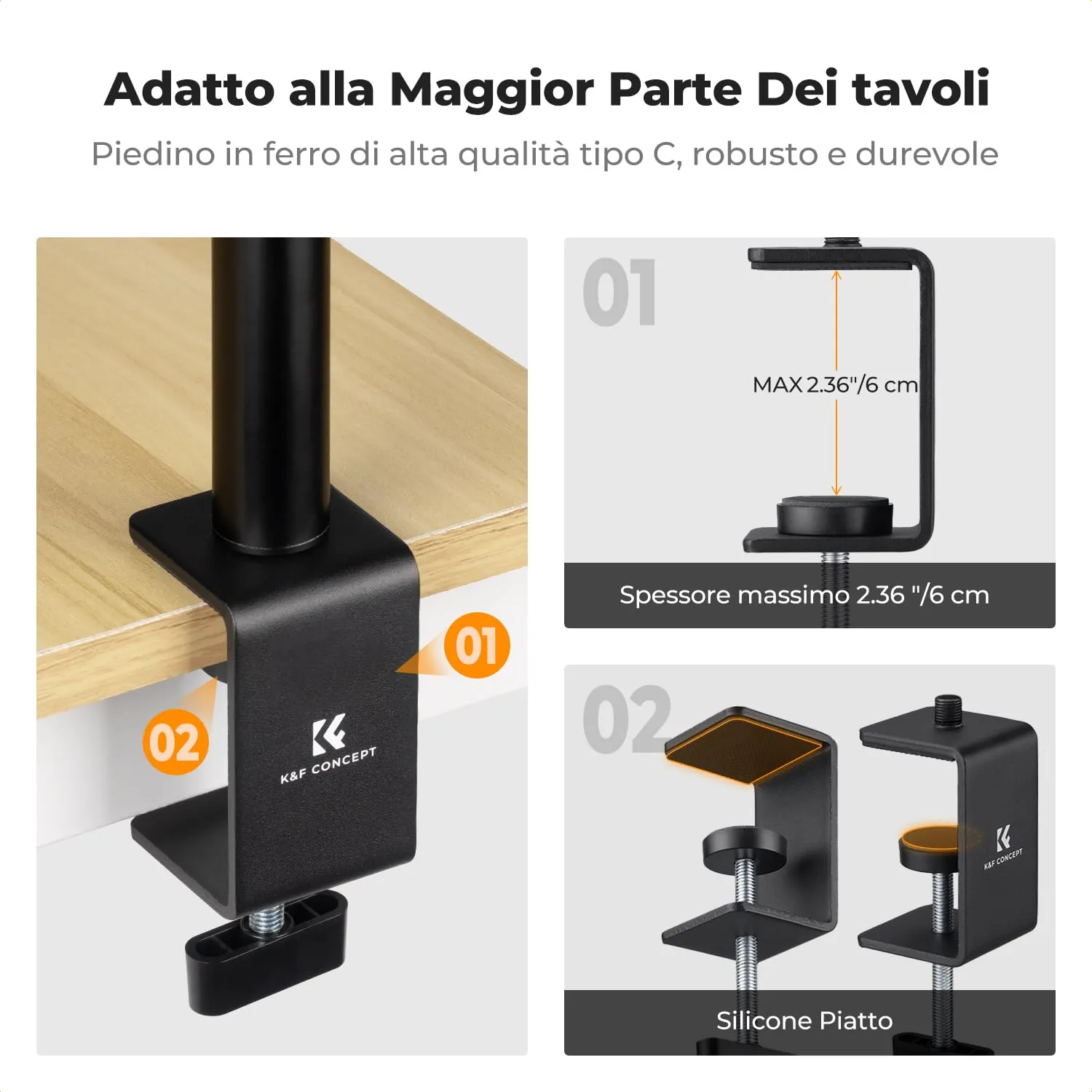 K&F Concept supporto tavolo 37-102cm 1/4" 2 pezzi alluminio