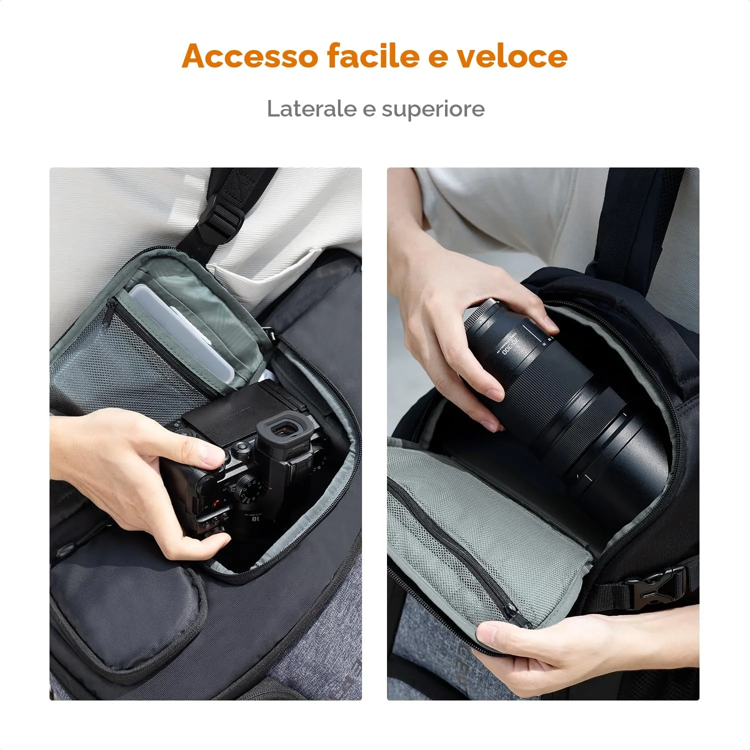 K&F Concept Zaino Foto 25L Impermeabile Nero Grigio