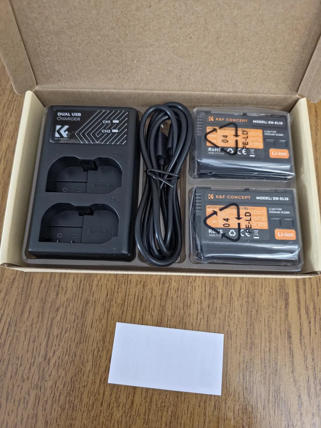 K&F Concept EN-EL15 kit 2 batterie 2100mAh caricatore USB