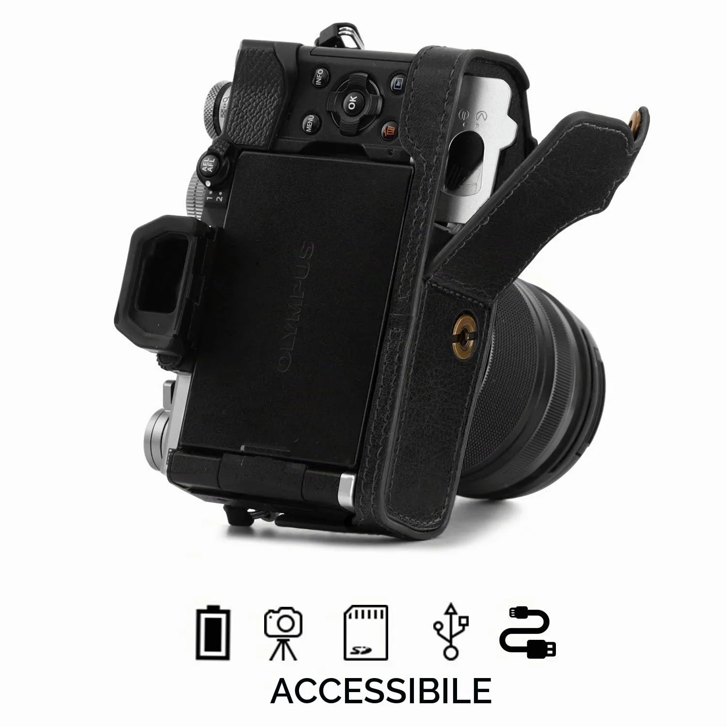 MegaGear Ever Ready mezza custodia E-M5 Mark III nera pelle