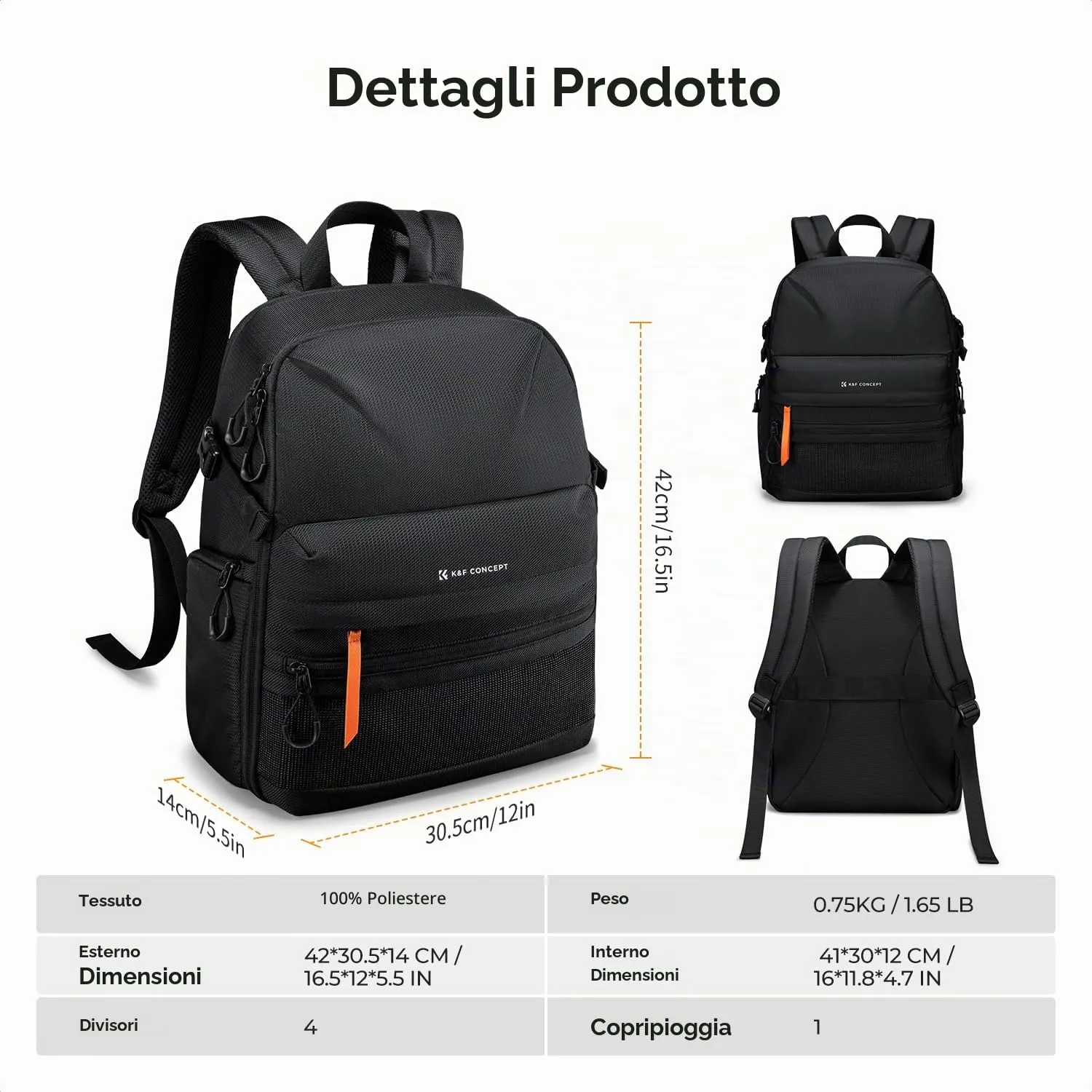 K&F Concept zaino fotografico 25L impermeabile leggero