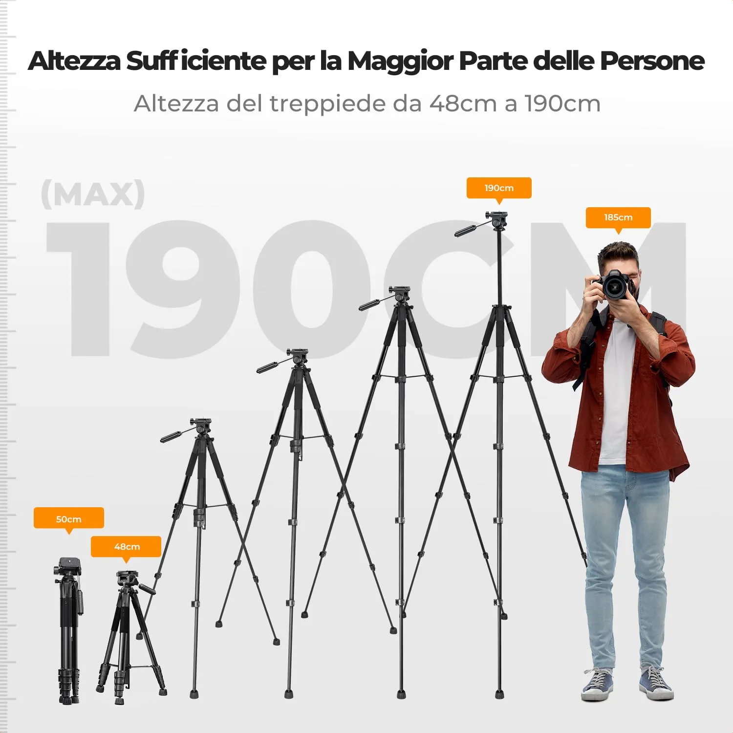 K&F Concept Treppiede Fotocamera 190 cm Nero 4 kg Alluminio