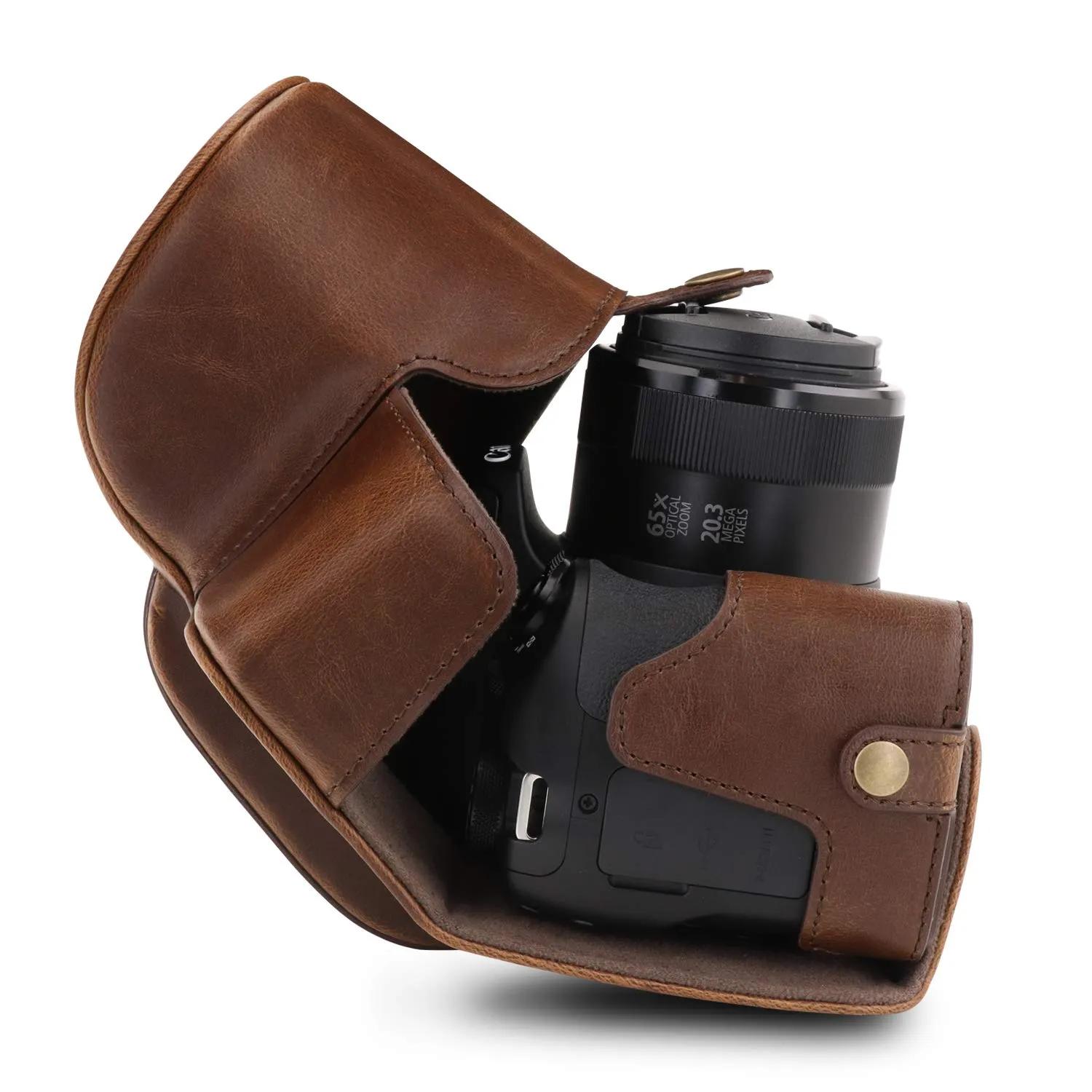 MegaGear Custodia Finta Pelle Canon SX70 HS Marrone Scuro