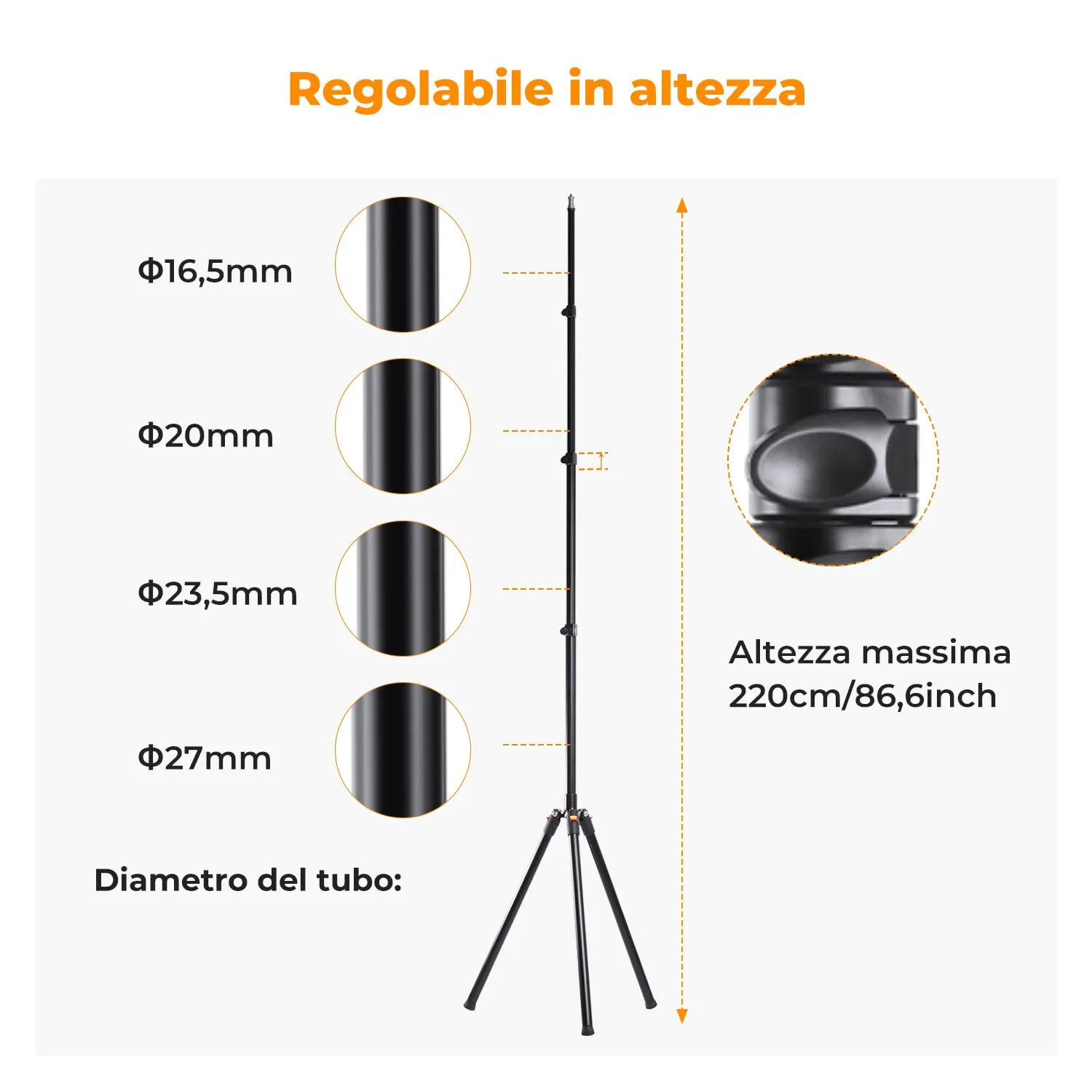 K&F Concept stativo luci 230cm 220cm alluminio 4kg