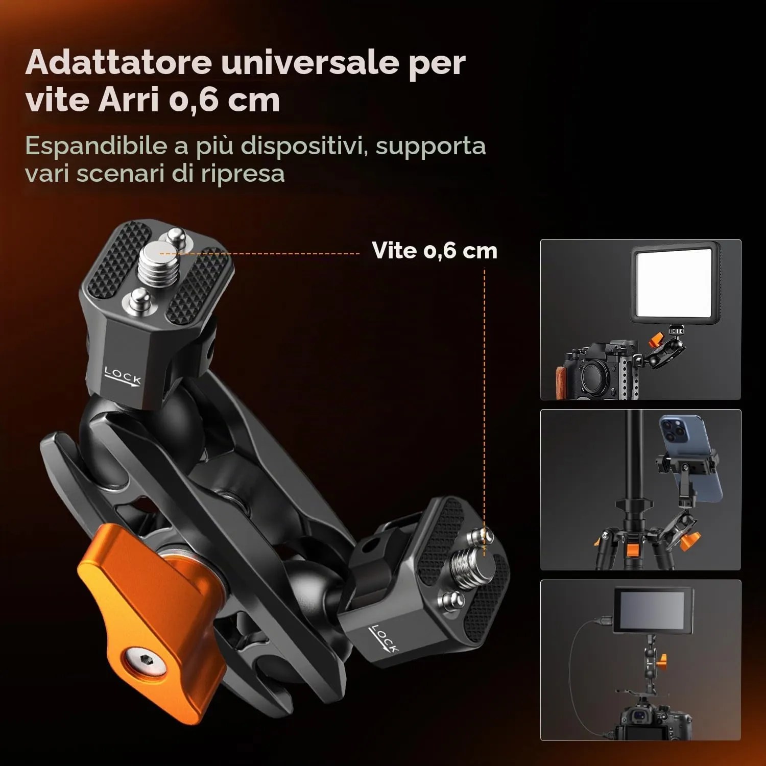 K&F Concept MS14 Braccio Magico Universale 1/4" Doppio