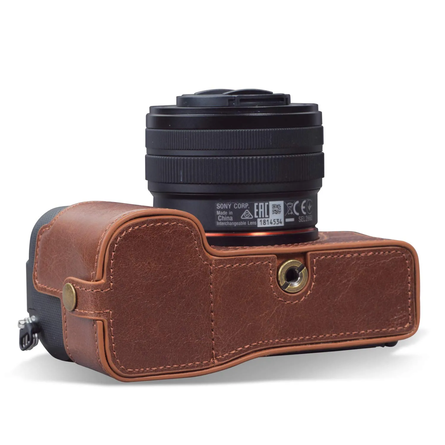 MegaGear custodia Sony Alpha 7C vera pelle marrone half-case
