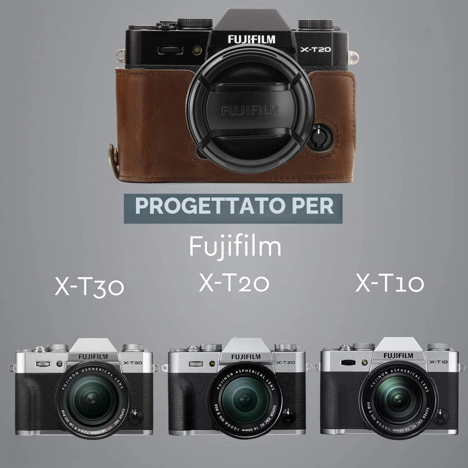 MegaGear MG958 Mezza Custodia Pelle Fujifilm X-T30 marrone scuro
