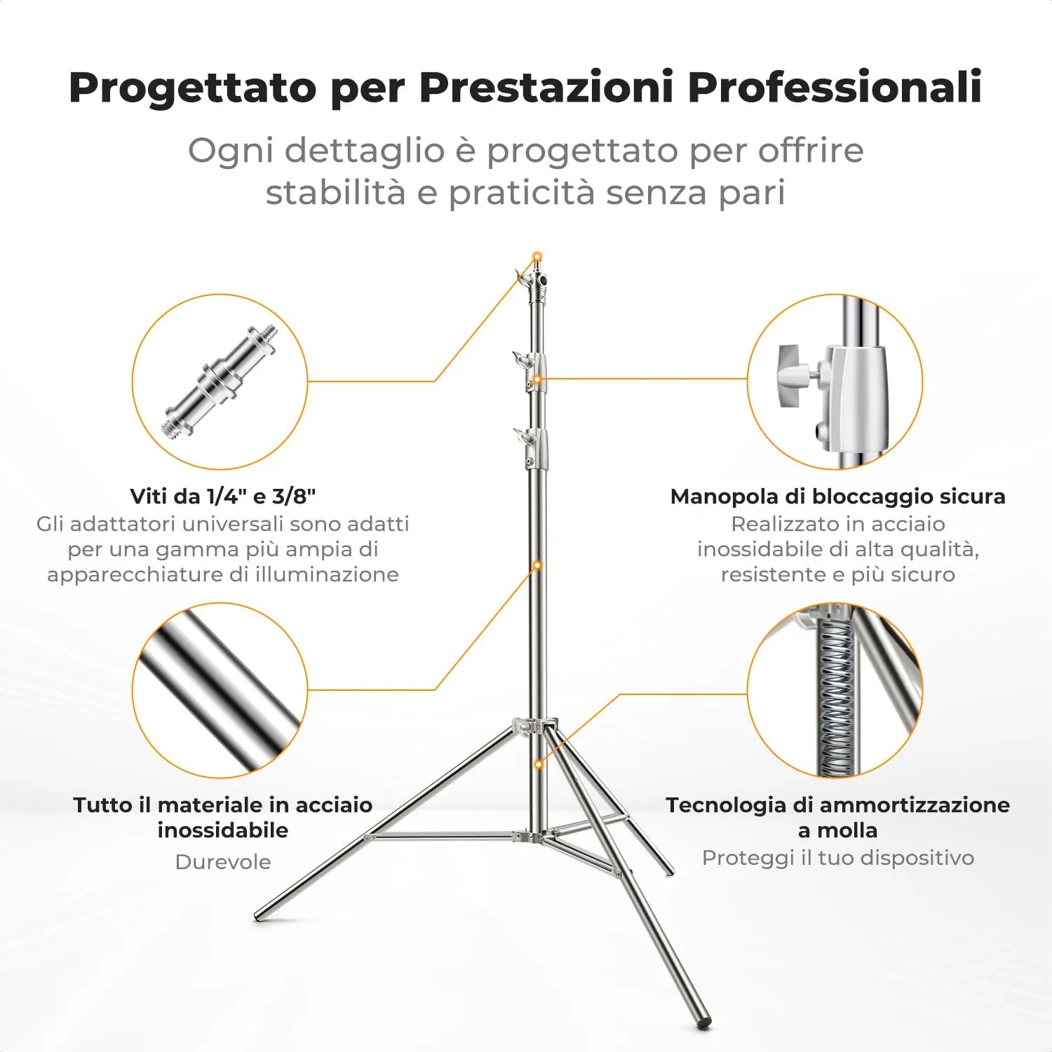 K&F Concept Stativo Luce 2,8m Acciaio 10kg con Molla