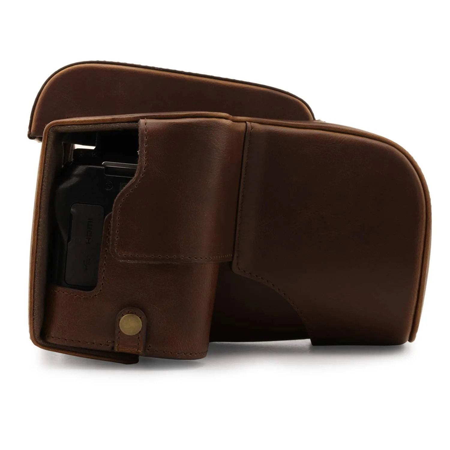 MegaGear Custodia Pelle Nikon Coolpix P950 Marrone Scuro ever ready