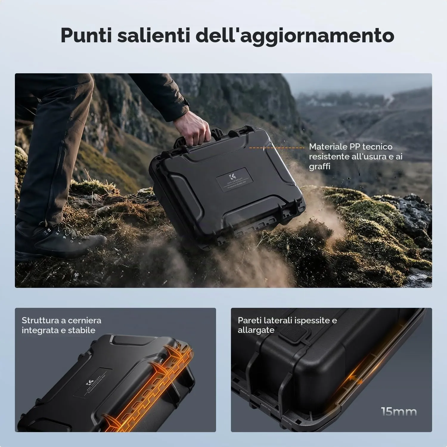 Concept valigia fotografica rigida IP67 34,5cm nera schiuma