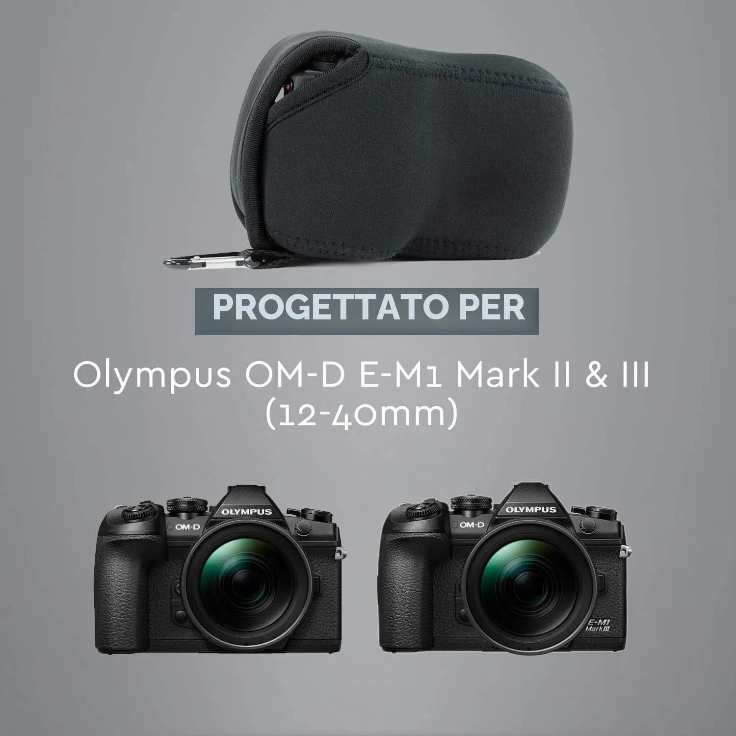 MegaGear custodia neoprene Olympus E-M1 Mark II 12-40mm nero