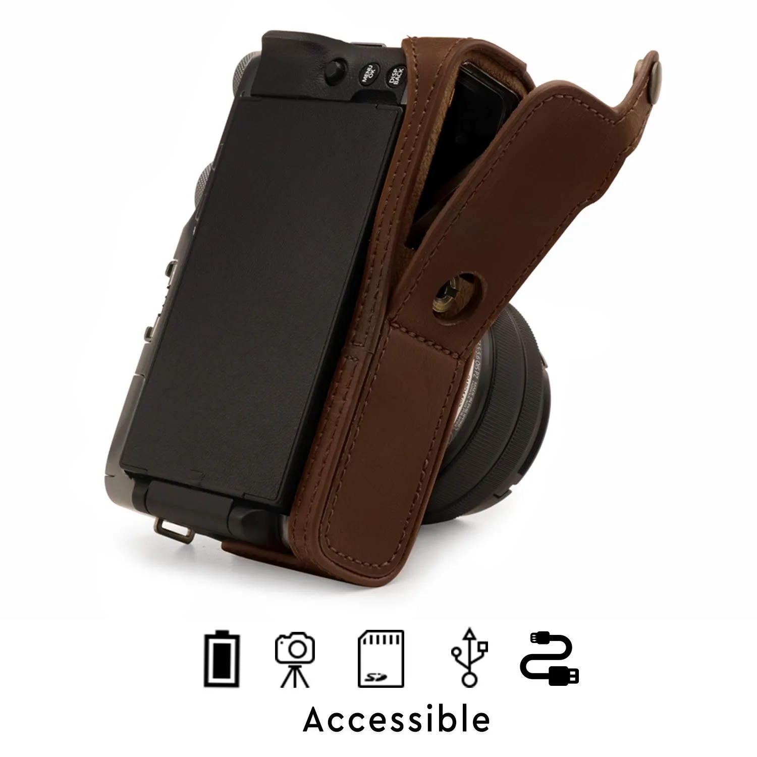 MegaGear MG1771 custodia Fujifilm X-A7 marrone scuro pelle