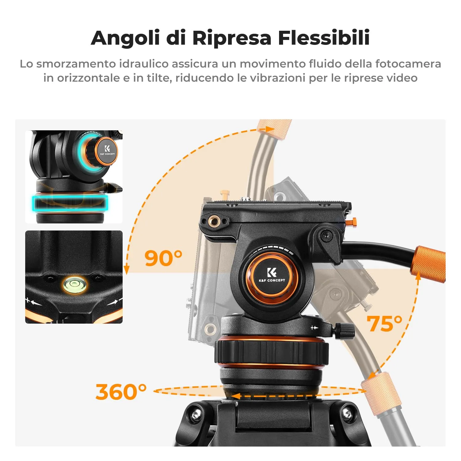 K&F Concept treppiede video 191cm 10kg testa fluida