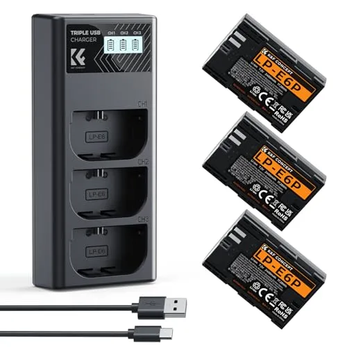 K&F Concept kit 3 batterie LP-E6P 2400mAh + caricabatterie Canon