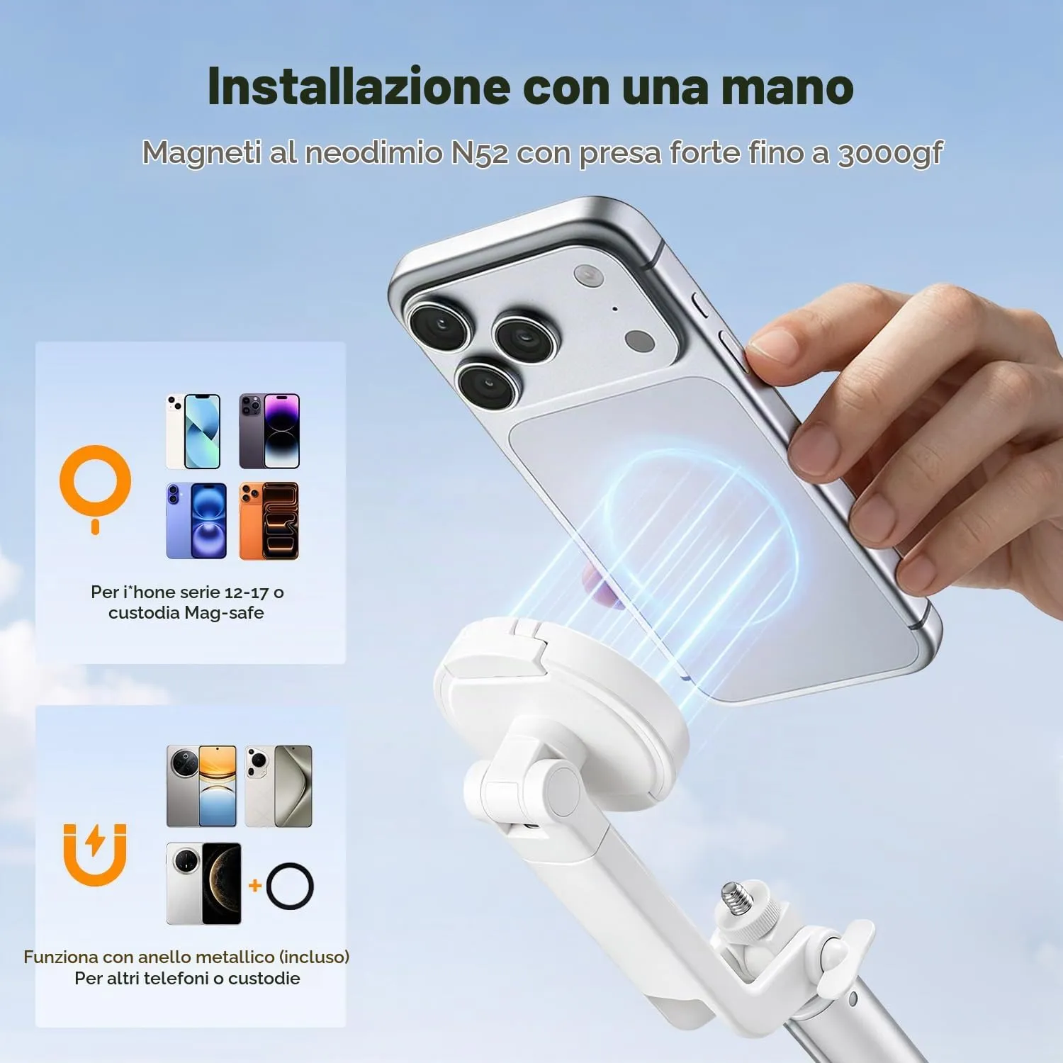 Concept 180cm Treppiede Selfie Bianco con Luce Bluetooth