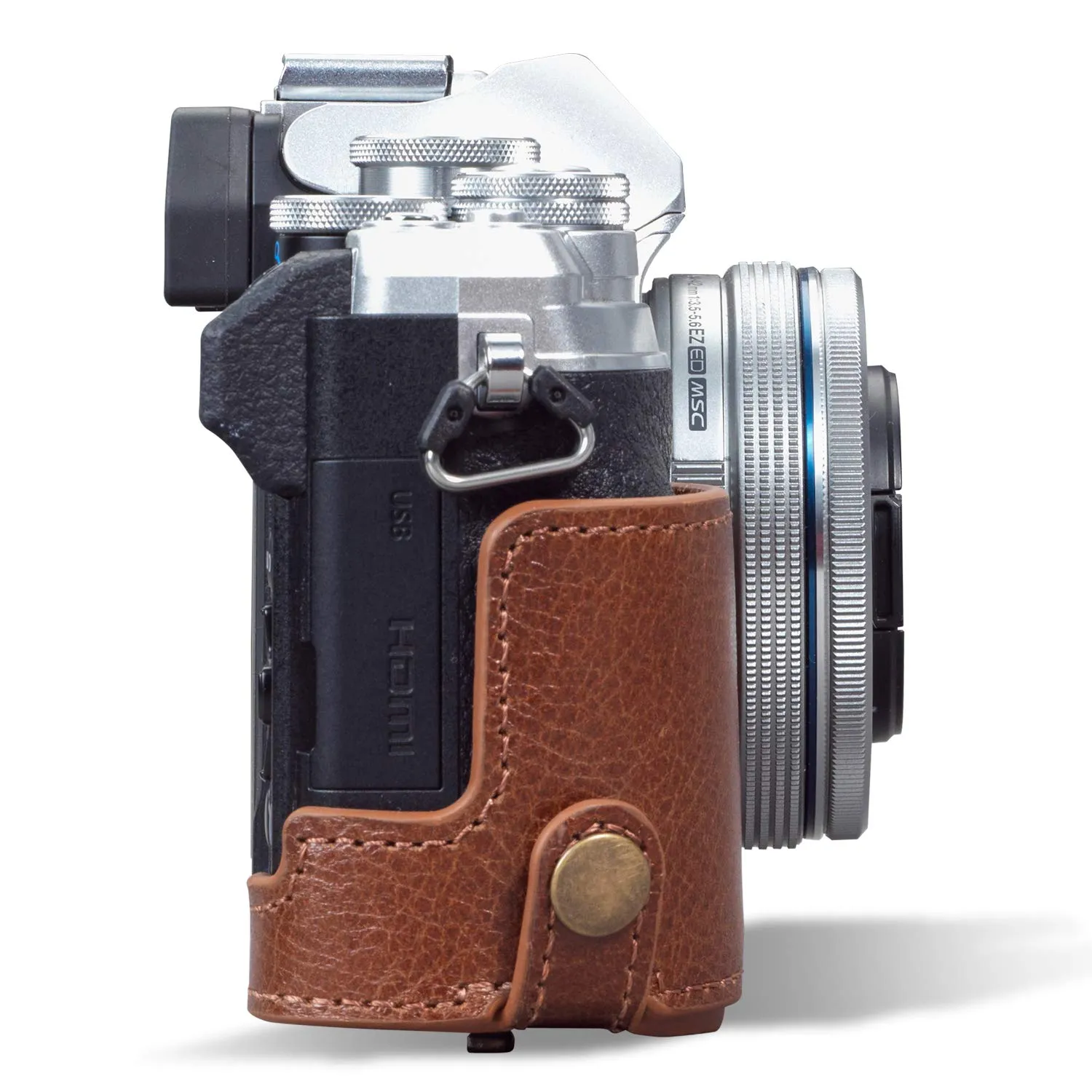 MegaGear Ever Ready mezza custodia pelle Olympus E-M10 IV marrone