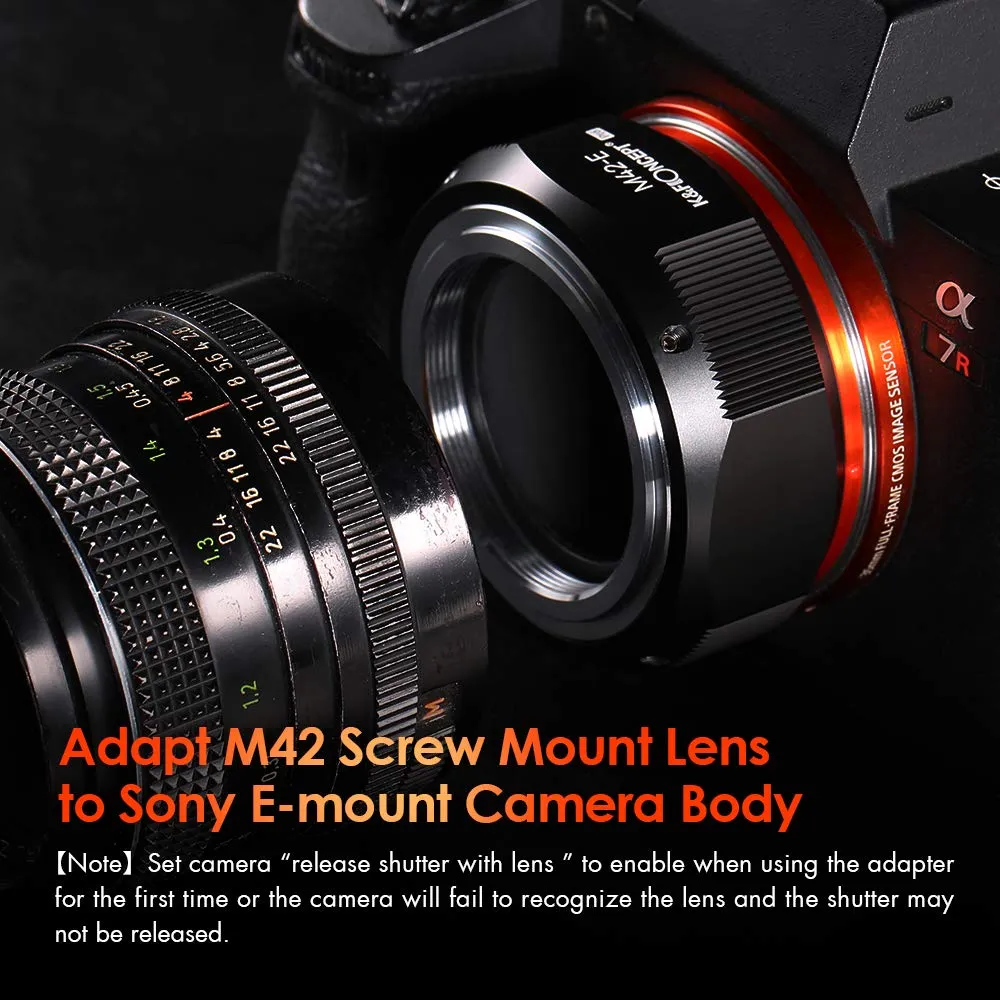 K&F Concept M42 Sony E adattatore metallo infinito manuale