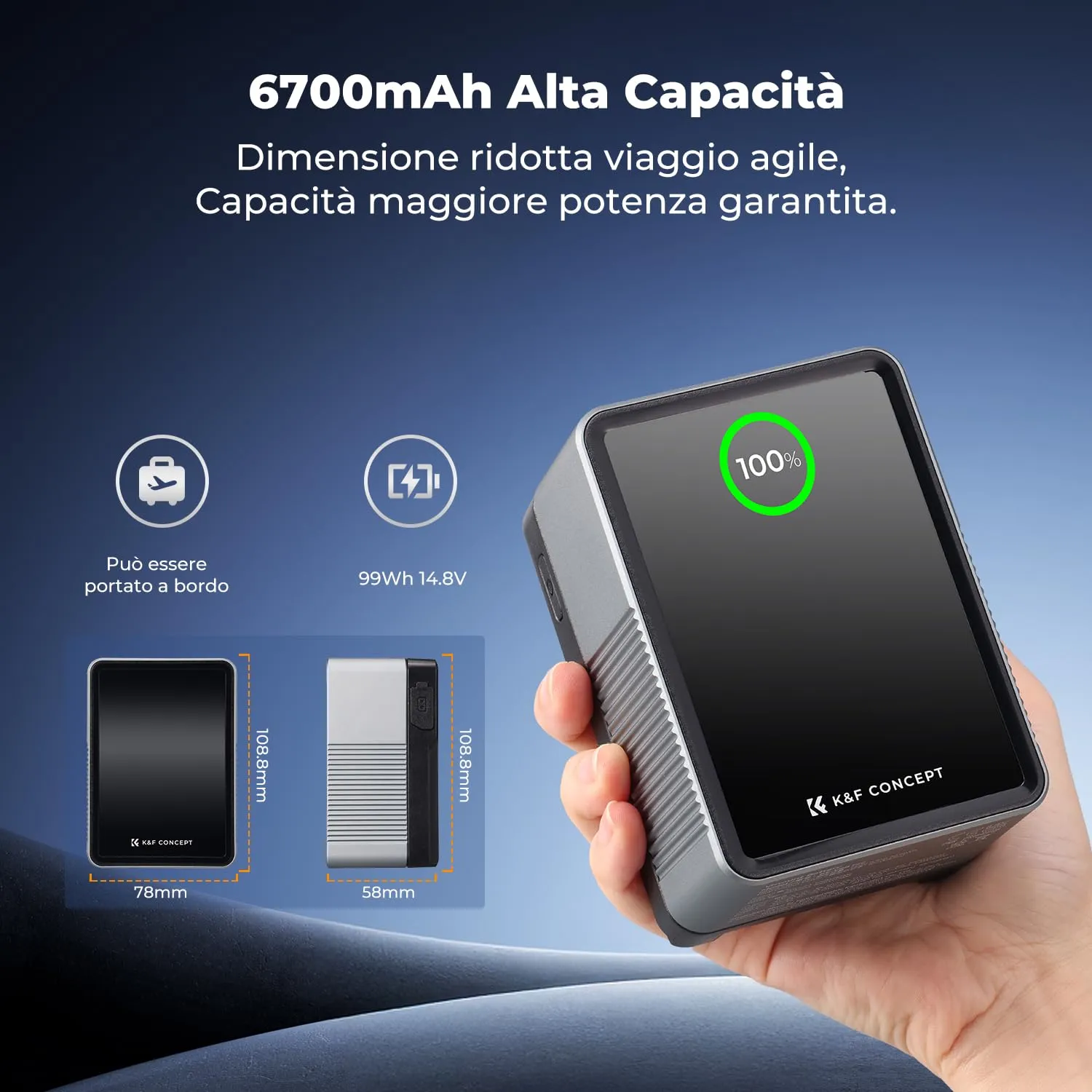 K&F Concept V-Mount 99Wh Mini batteria nera 14,8V video