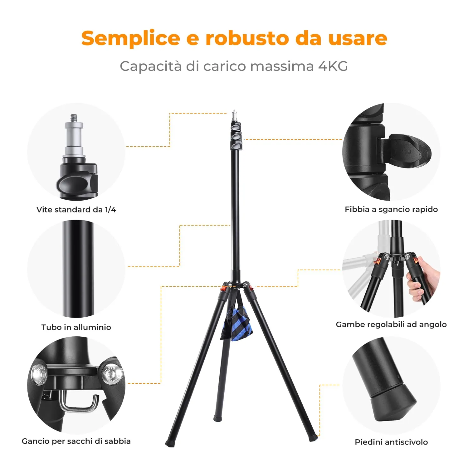 K&F Concept stativo luci 230cm 220cm alluminio 4kg