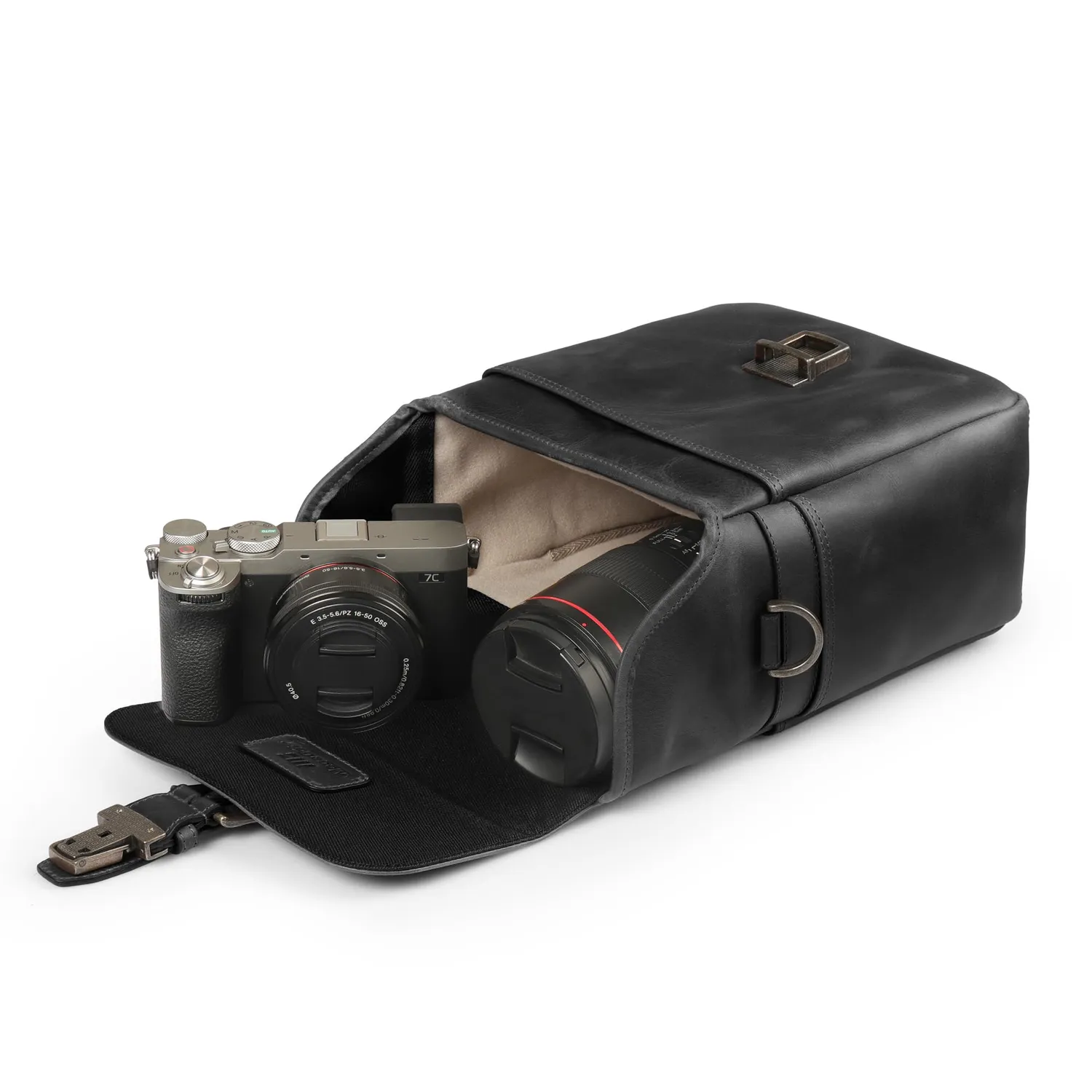 MegaGear Messenger Verticale Borsa Fotocamera Pelle Nera