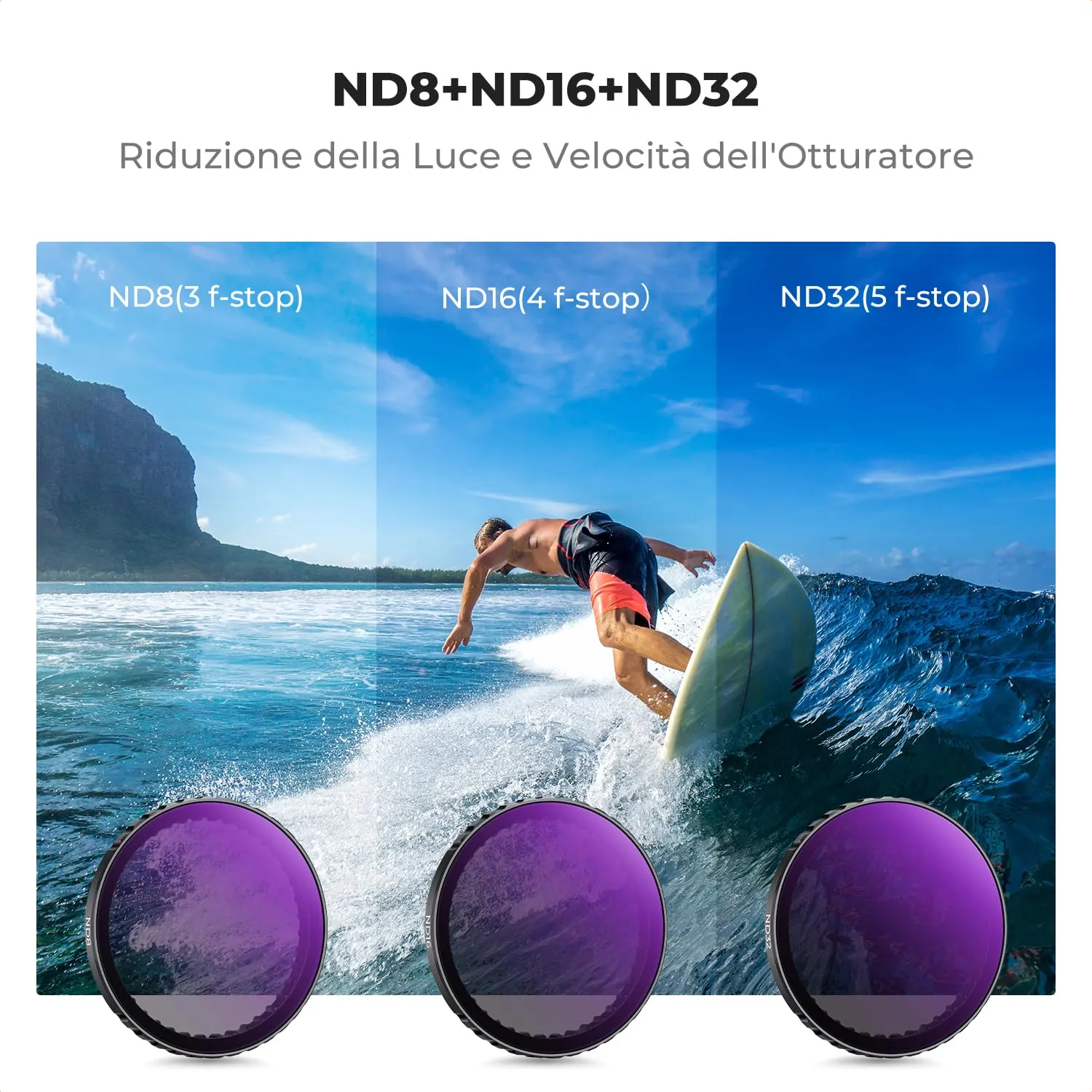 K&F Concept Osmo Action Filtri CPL ND8 ND16 ND32 Set 4pz