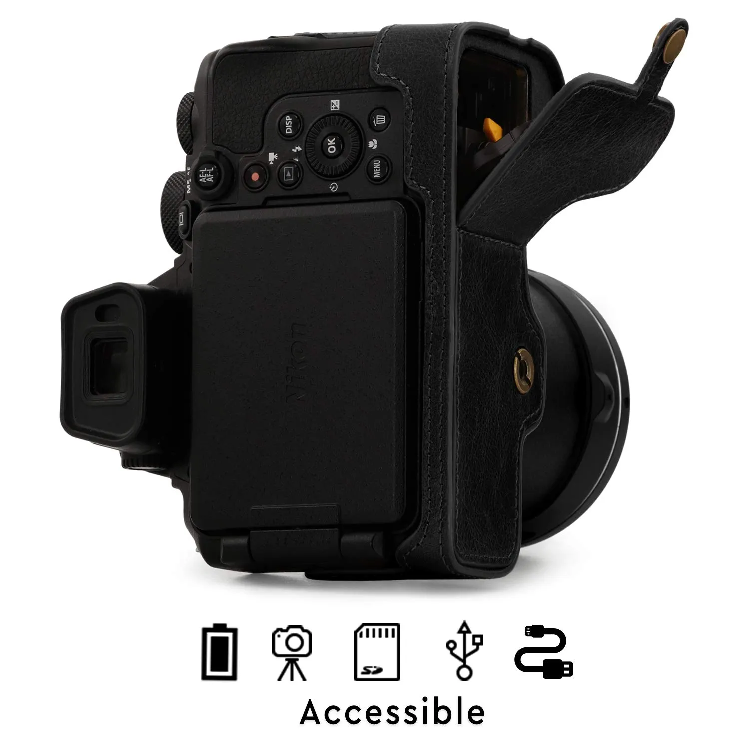 MegaGear Nikon P950 custodia fotocamera pelle marrone