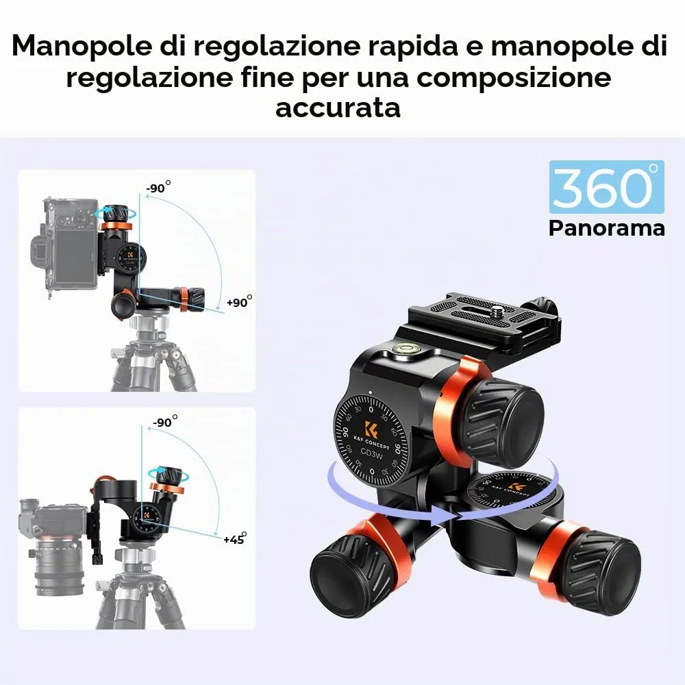 K&F Concept GD-3W Testa Treppiede 3 Vie Argento 6 Kg
