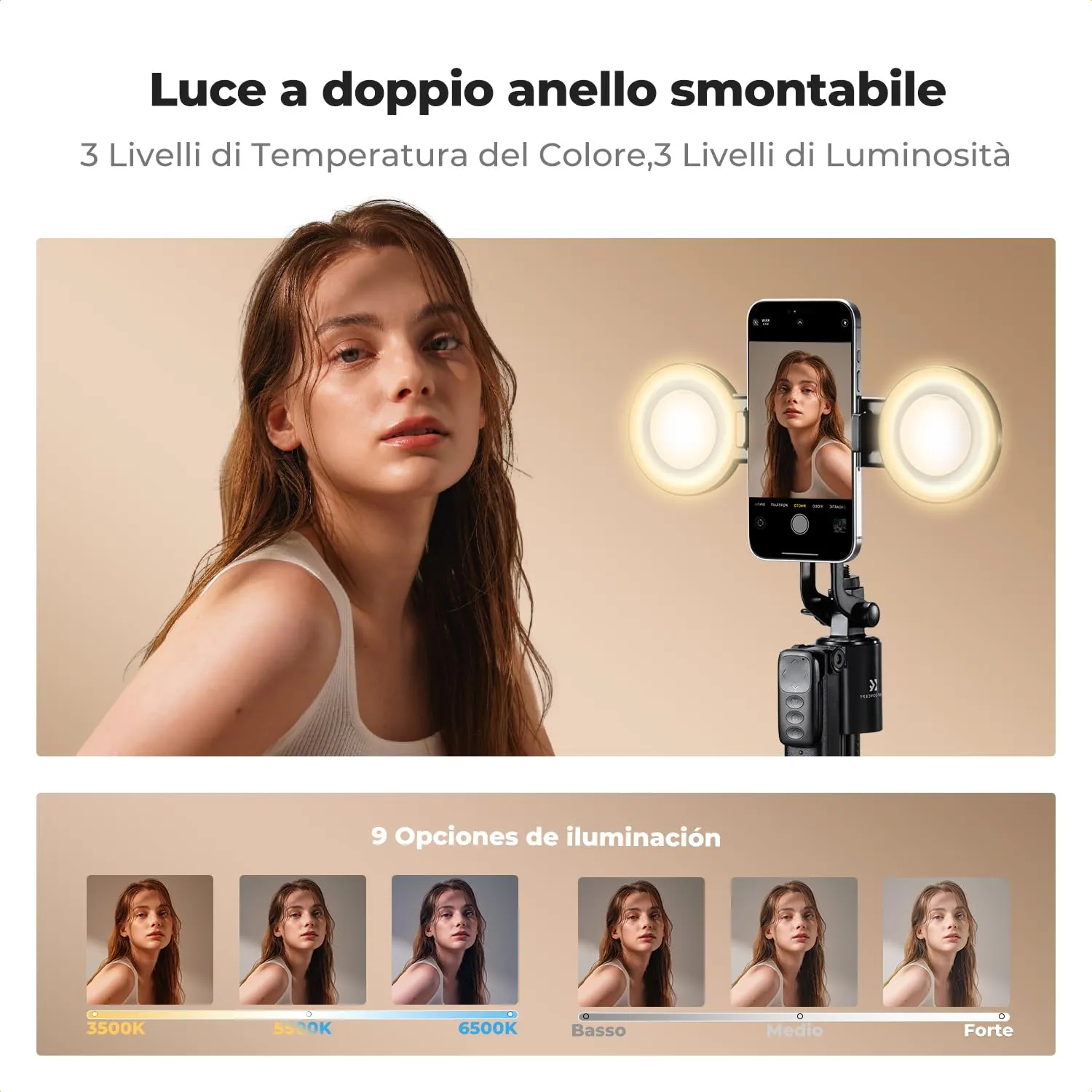 Concept Asta Selfie 180cm Treppiede Smartphone con Luce Anello