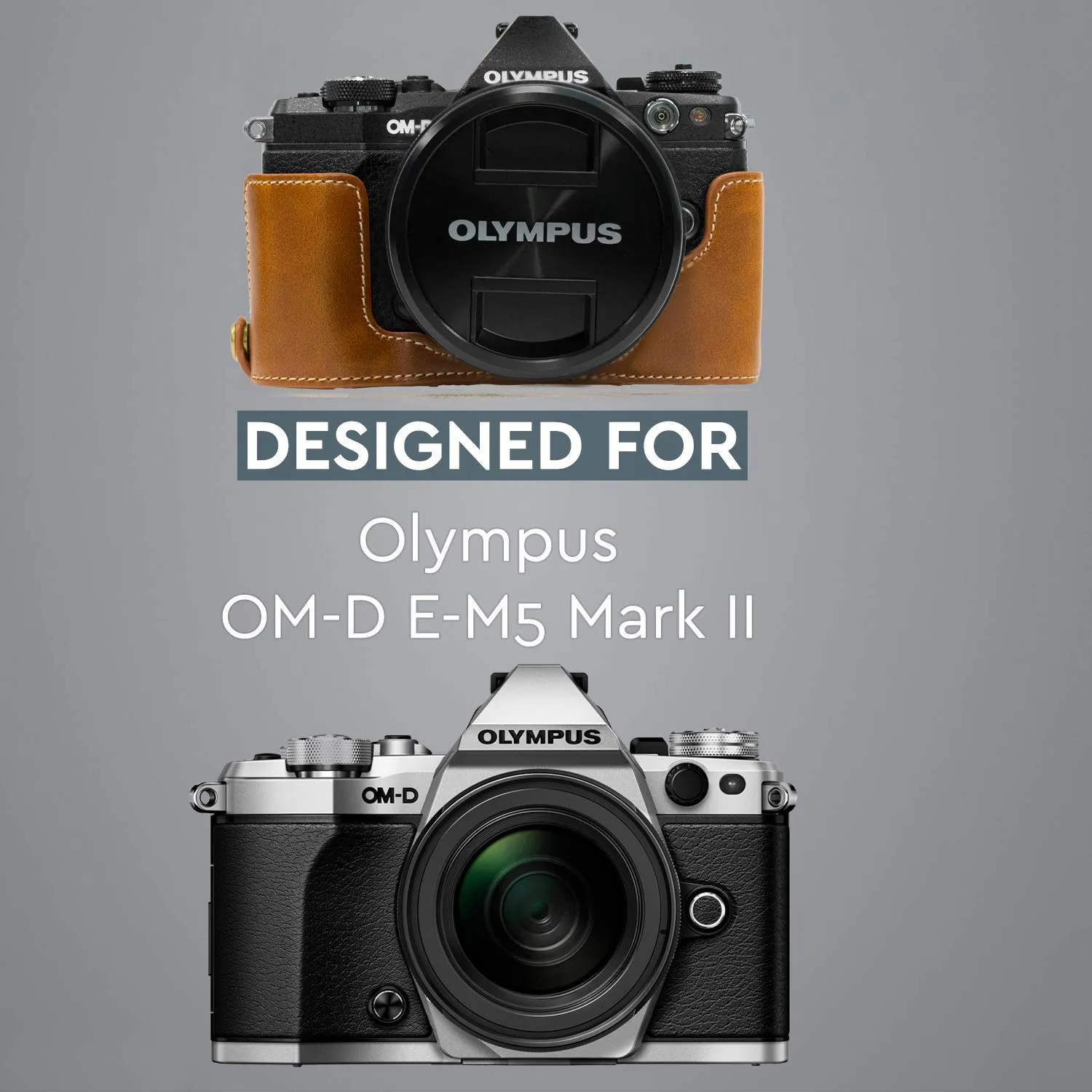 MegaGear E-M5 II Mezza Custodia Finta Pelle Marrone Chiaro