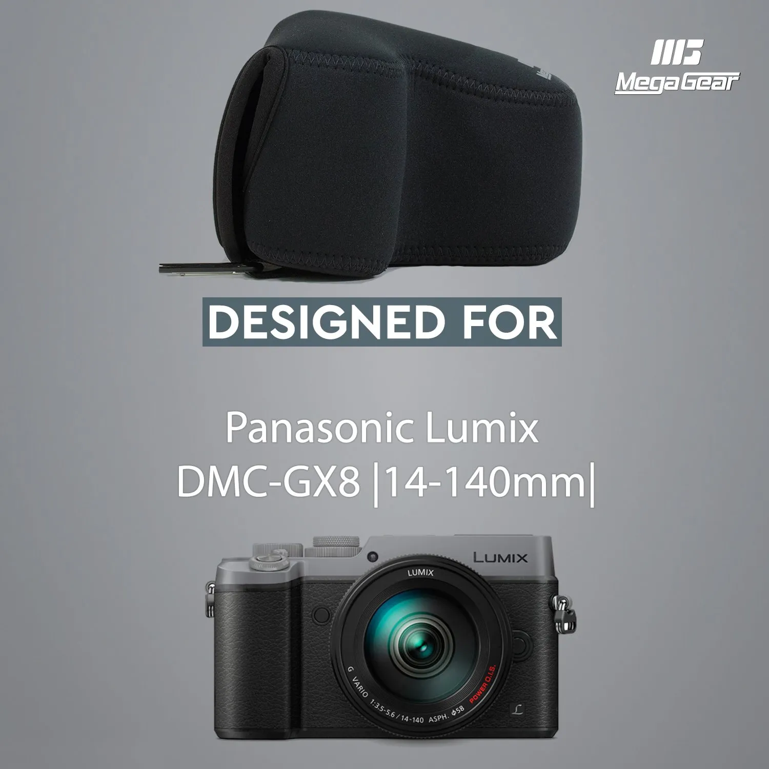 MegaGear Custodia Neoprene Panasonic GX8 14-140mm Nera