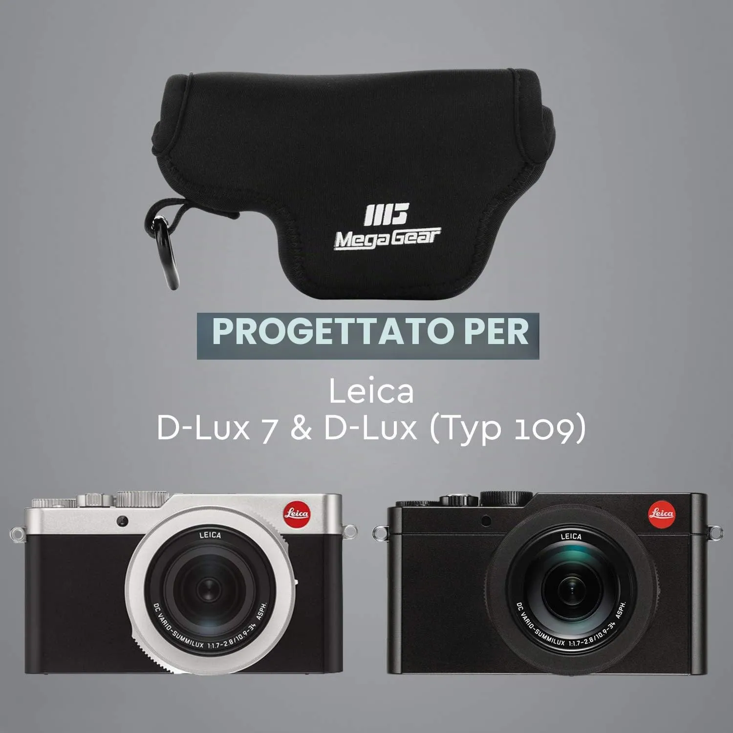 MegaGear custodia neoprene Leica D-Lux 7/8 nera taglia unica