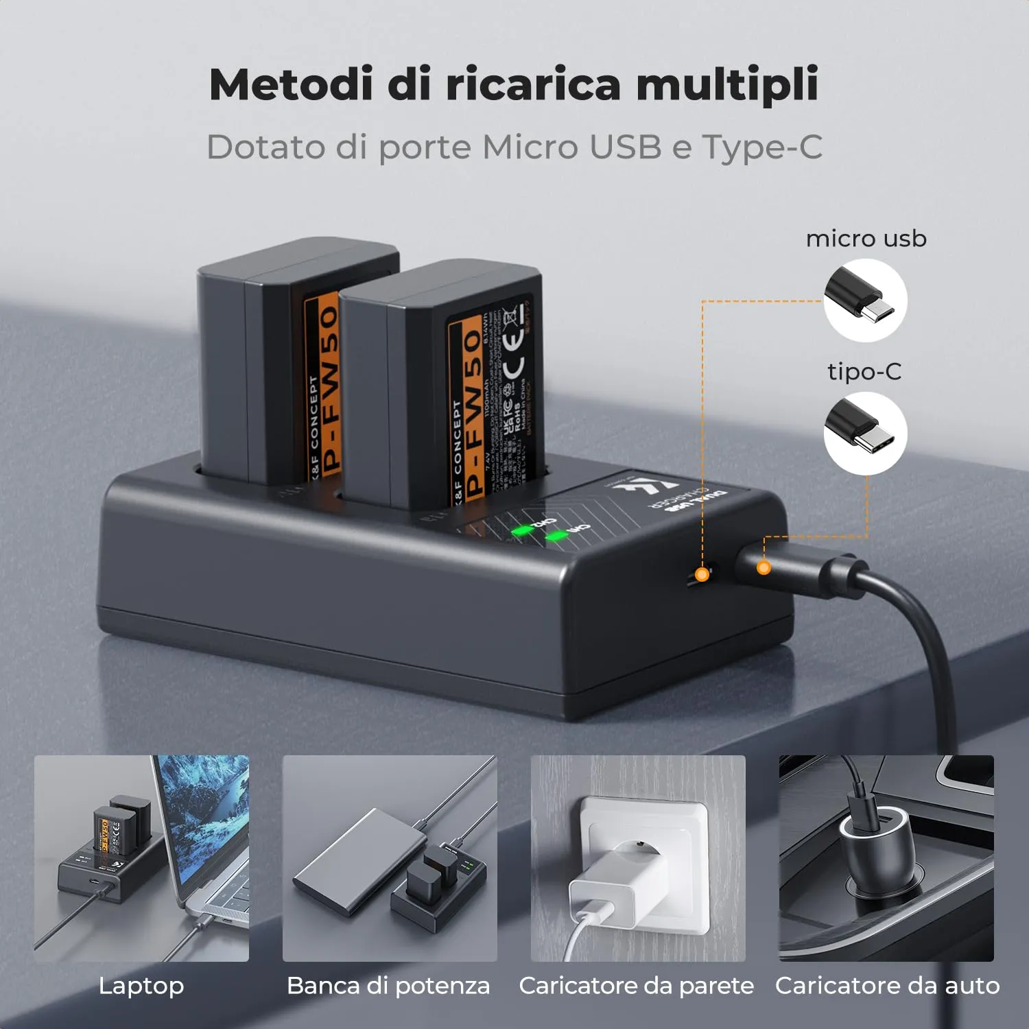 K&F Concept NP-FW50 Batteria Fotocamera 1100mAh Sony