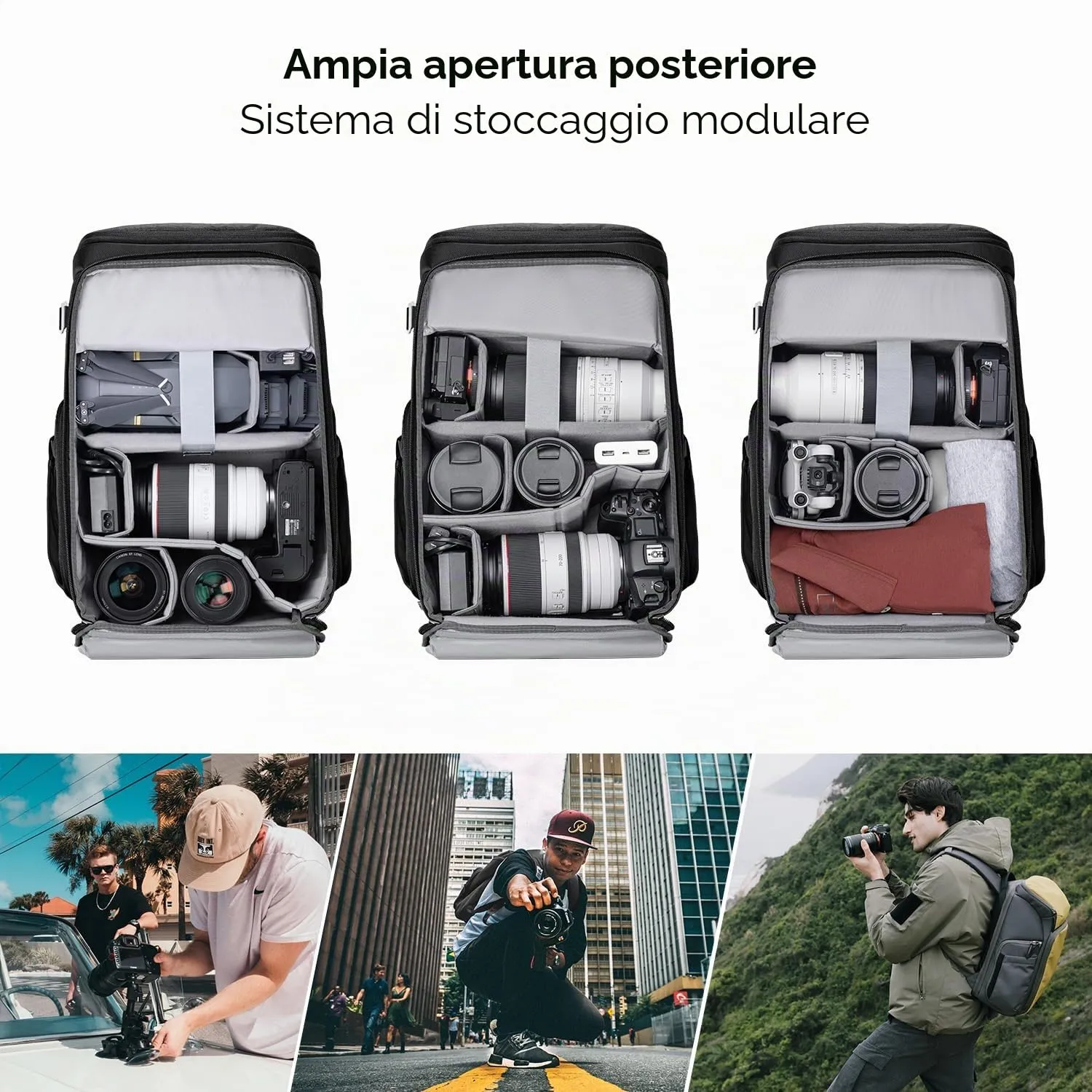 K&F Concept zaino fotografico 25L grigio impermeabile