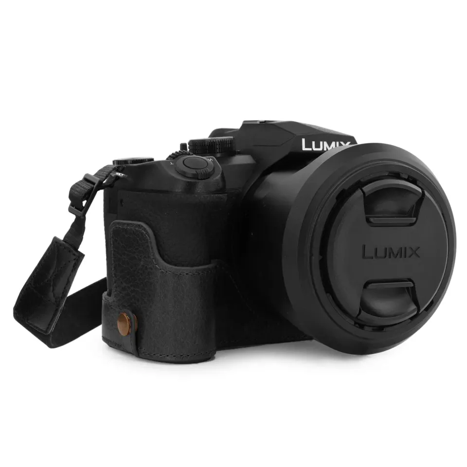 MegaGear Ever Ready V-Lux 5 Mezza Custodia Pelle Nera Vera Pelle