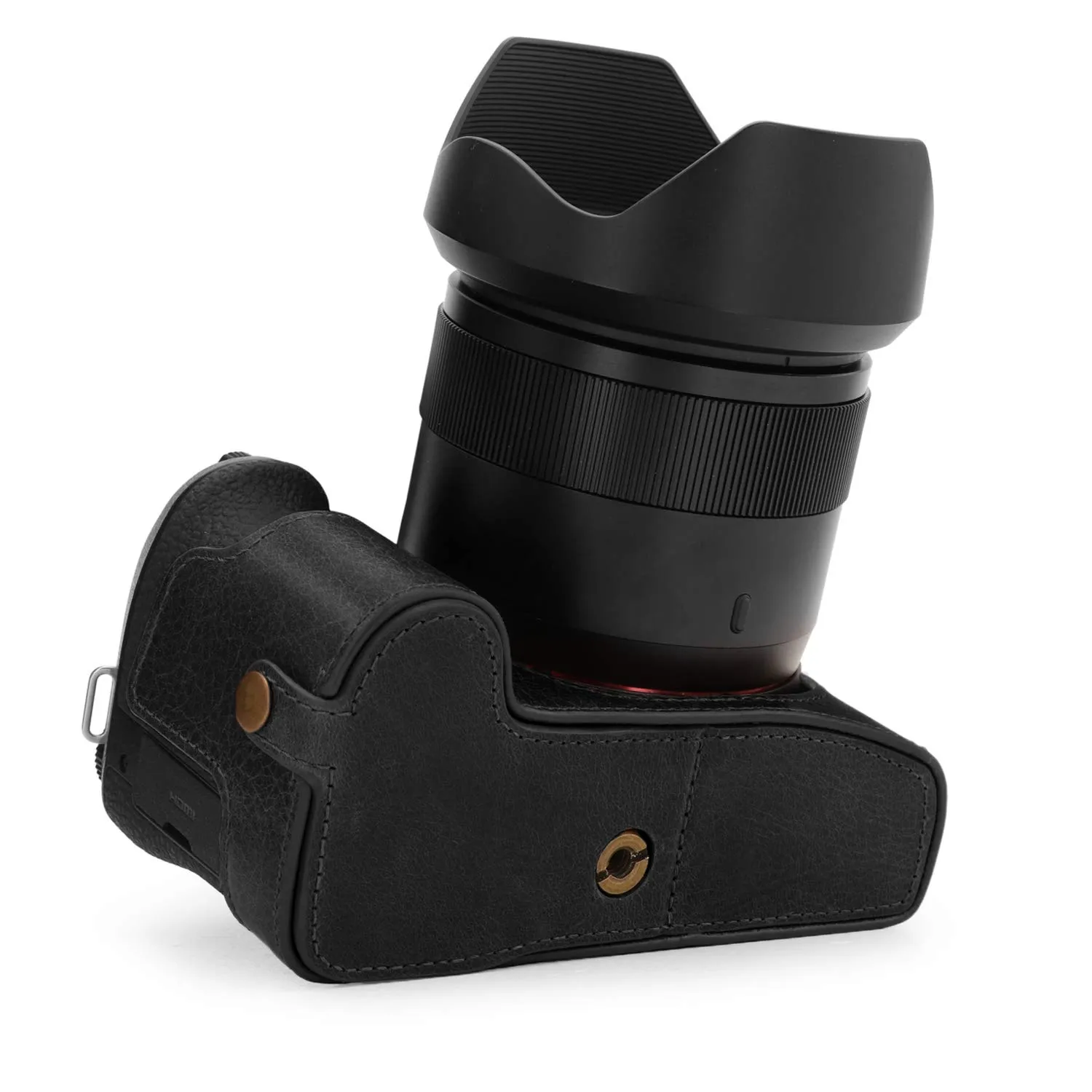 MegaGear Ever Ready V-Lux 5 Mezza Custodia Pelle Nera Vera Pelle