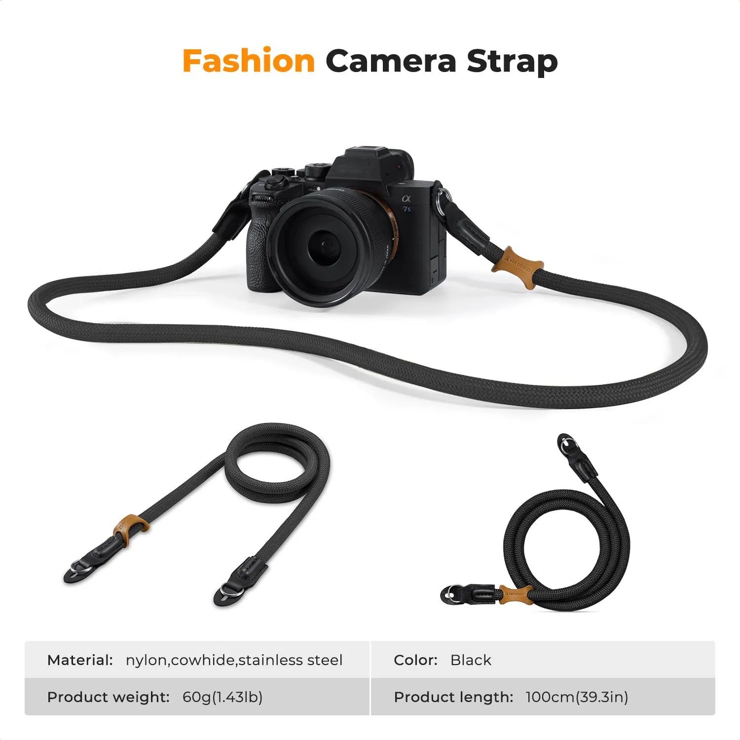 K&F Concept Tracolla Fotocamera Nylon 100cm Nero
