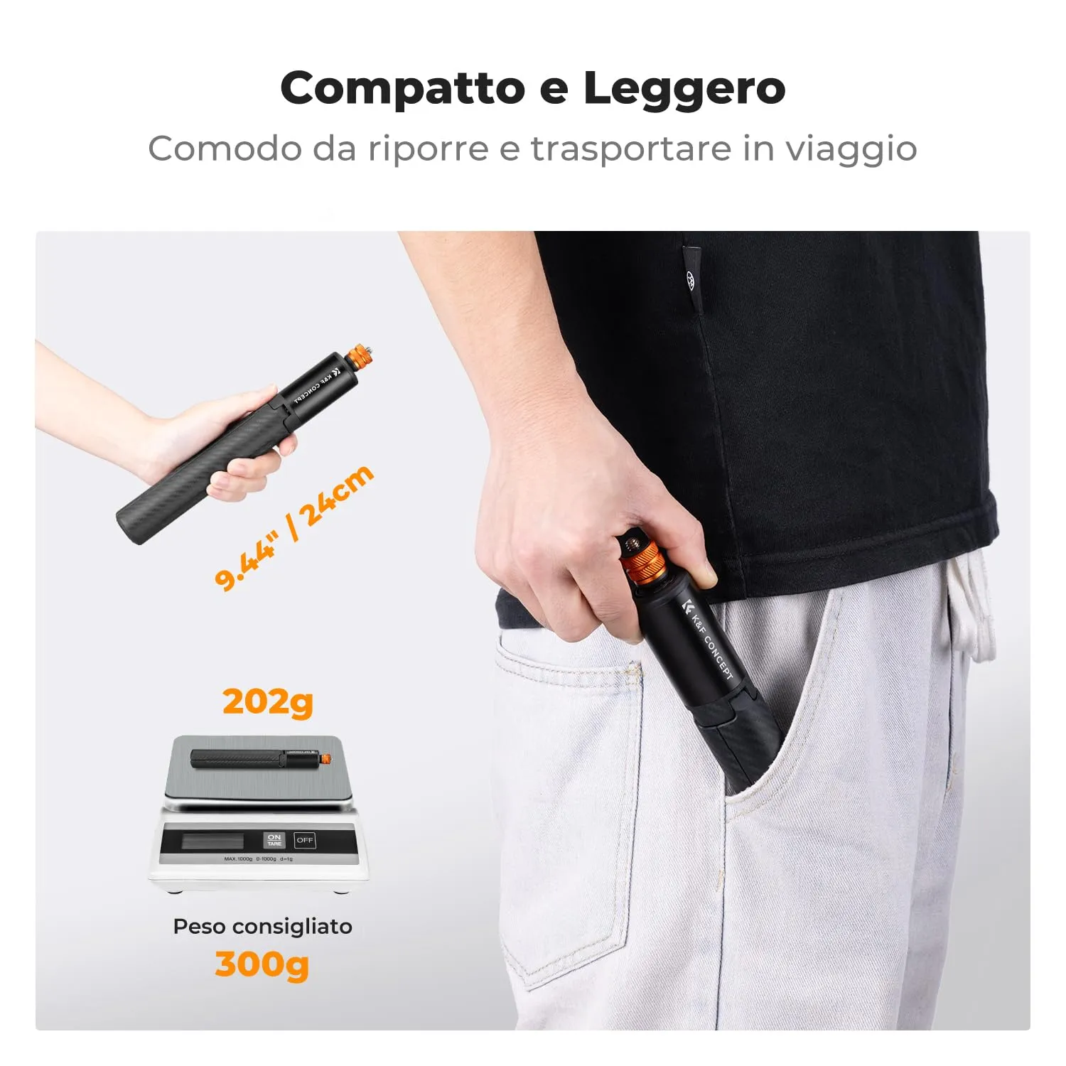 K&F Concept Bastone Selfie Invisibile 120cm con Treppiede Alluminio