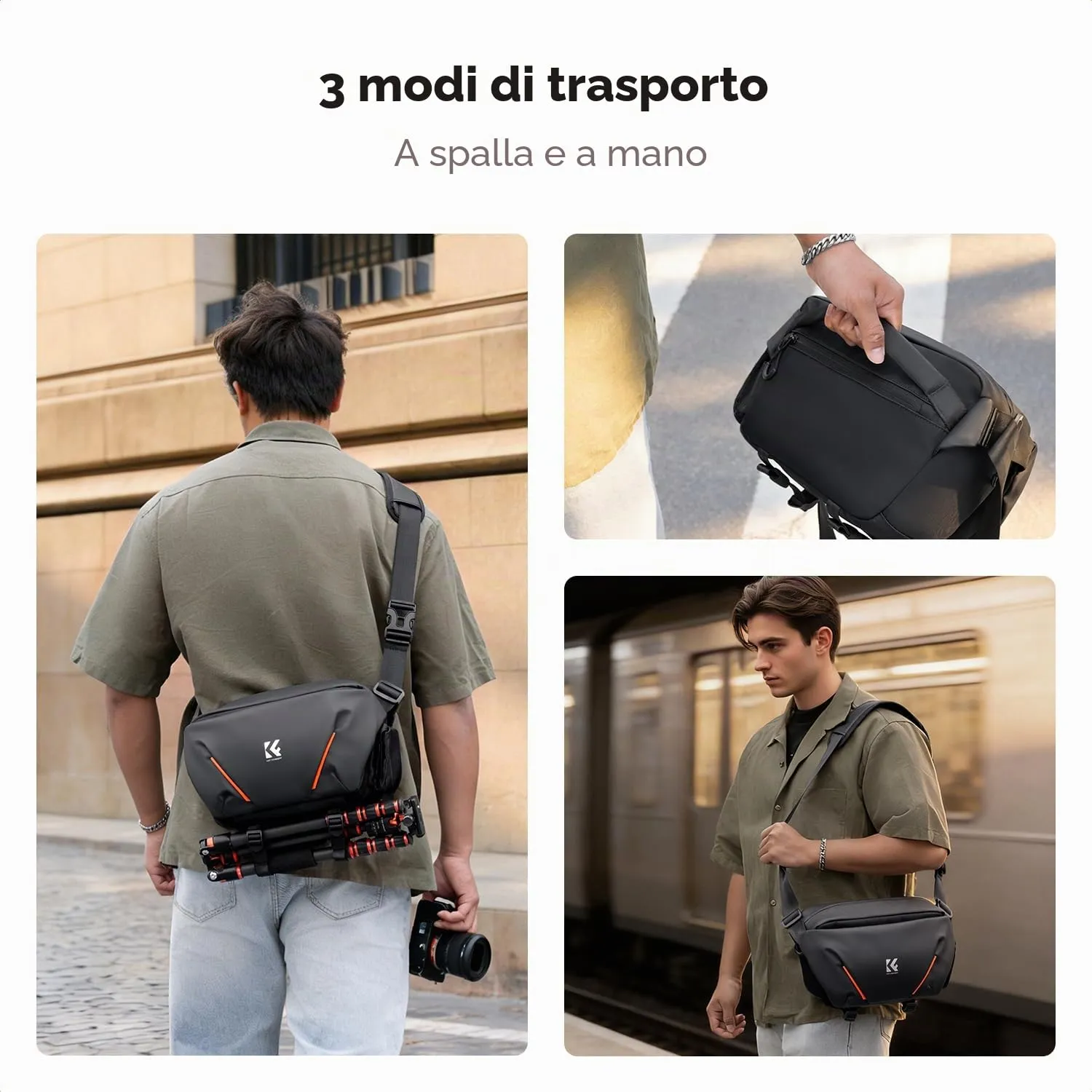 K&F Concept borsa tracolla fotocamera 6L nera divisori